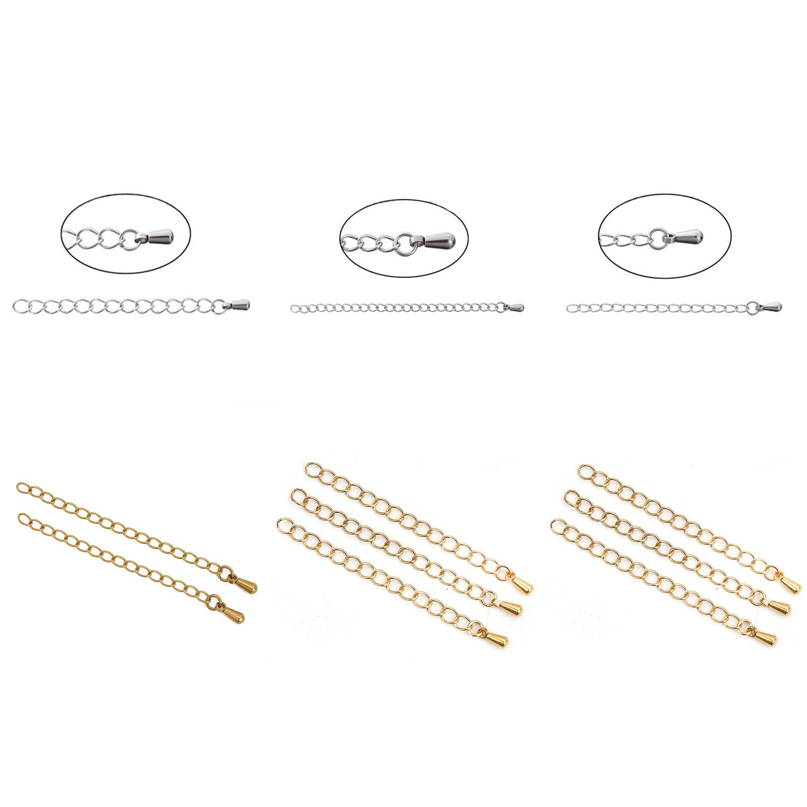 Image de Chaînes d'Extension pour Collier Bracelet en Acier Inoxydable Argent Mat Goutte d'Eau 6cm long, Chaîne Utilisable: 5cm, 10 Pcs