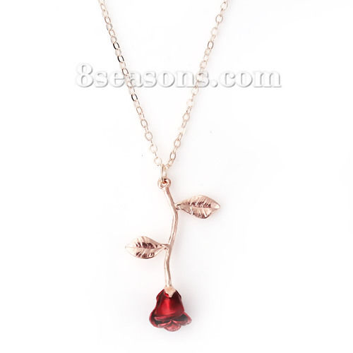 Immagine di Collana Rosa Oro Placcato Rosso lunghezza: 50cm- 47cm, 1 Pz