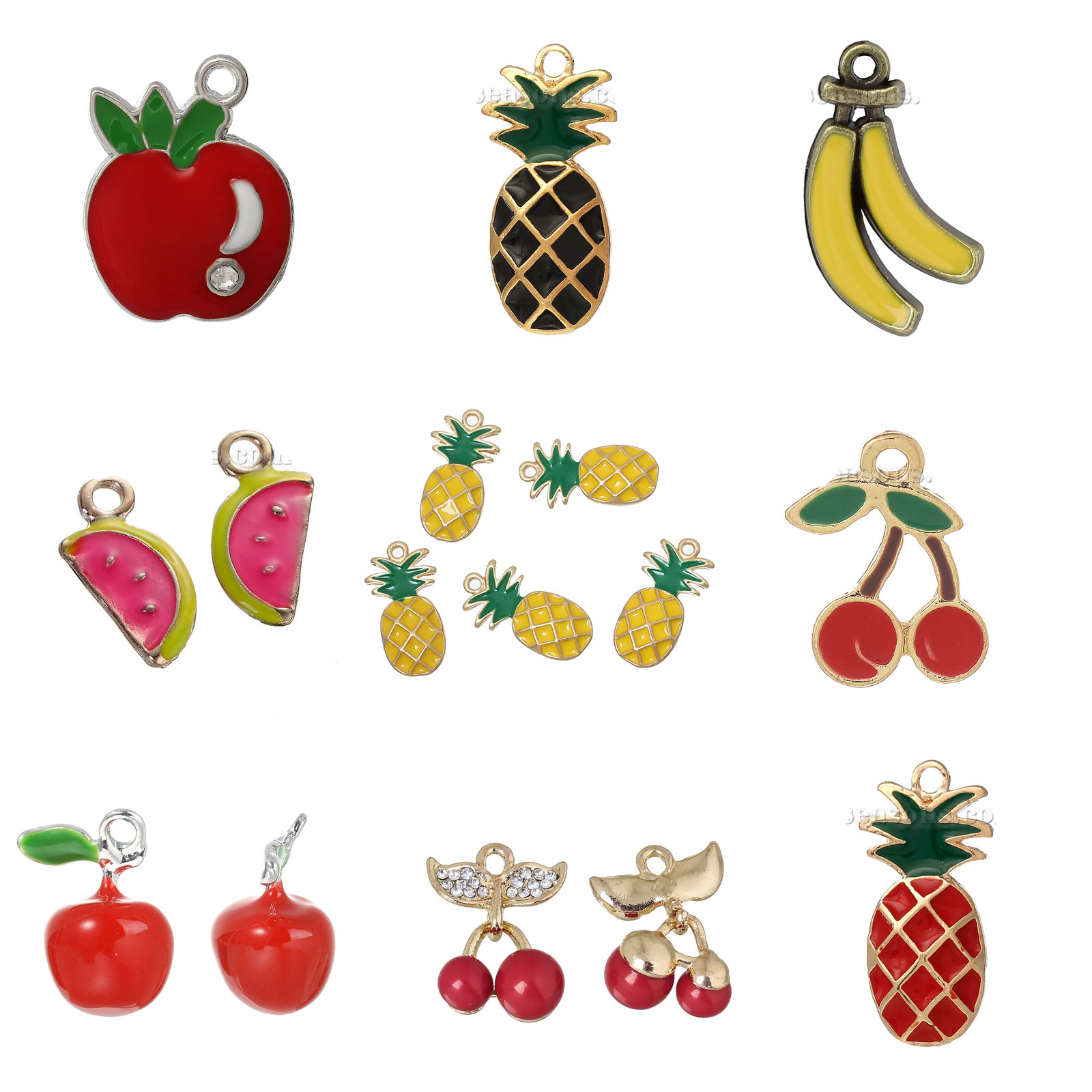 Picture of Zinc Based Alloy 3D Charms Cherry Fruit Antique Silver Red & Green Enamel 18mm x14mm( 6/8" x 4/8"), 20 PCs