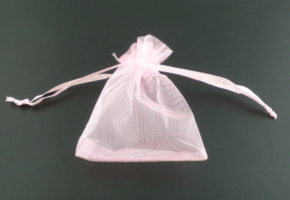 Picture of Organza Jewelry Bags Drawstring Rectangle Pink 16cm x13cm(6 2/8" x5 1/8"), 50 PCs