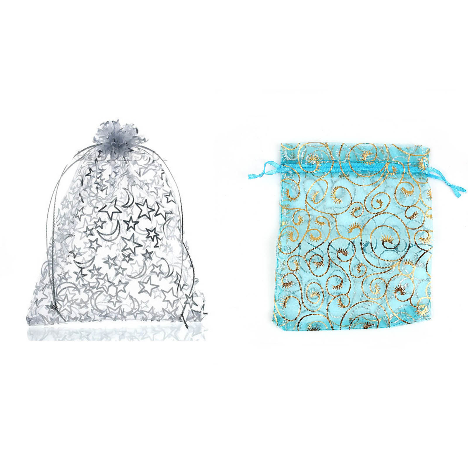 Picture of Wedding Gift Organza Jewelry Bags Drawstring Rectangle Butterfly Pattern