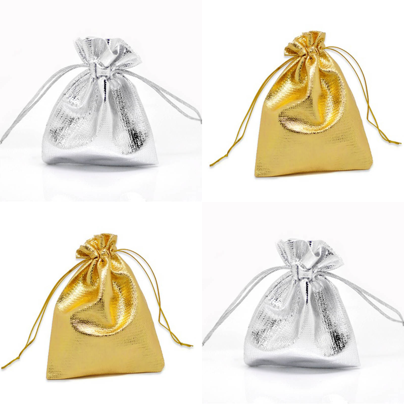 Picture of Wedding Gift Terylene Cloth Jewelry Bags Drawstring Rectangle Silver 9cm x7cm(3 4/8" x2 6/8"), 100 PCs