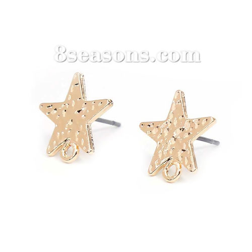 Imagen de Zamak Pendientes Estrellas de cinco puntos Tono de Plata W/ Lazo 13mm x 11mm, Post/ Wire: (21 gauge), 10 Unidades