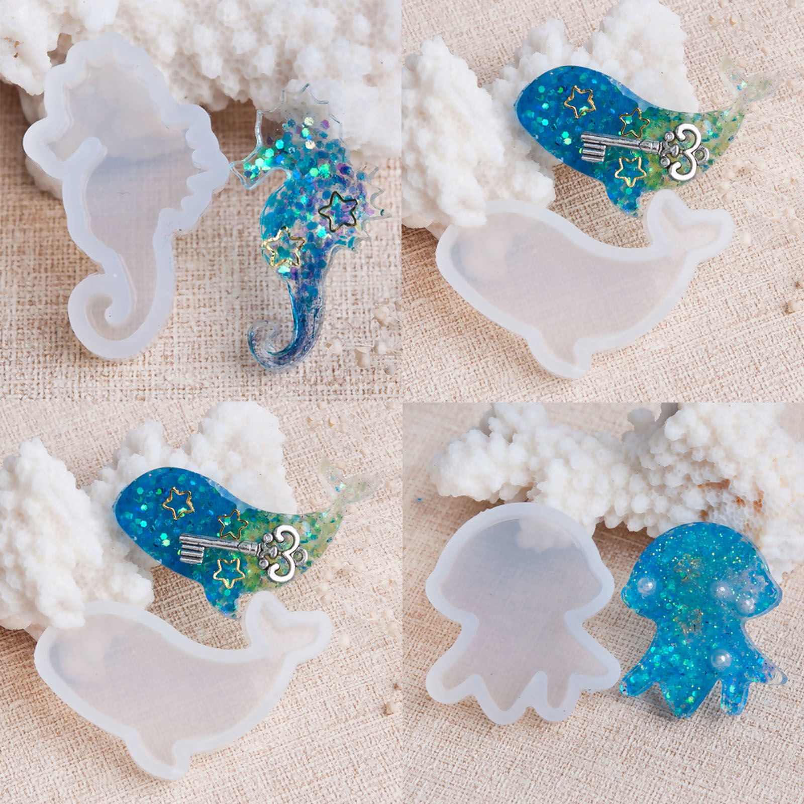 Picture of Ocean Jewelry Silicone Resin Mold For Jewelry Making Jellyfish White 37mm(1 4/8") x 32mm(1 2/8"), 1 Piece