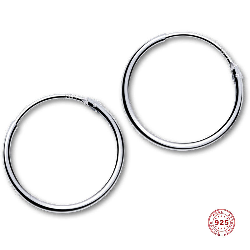 Picture of Sterling Silver Hoop Earrings Silver Color Circle Ring 20mm Dia., 1 Pair