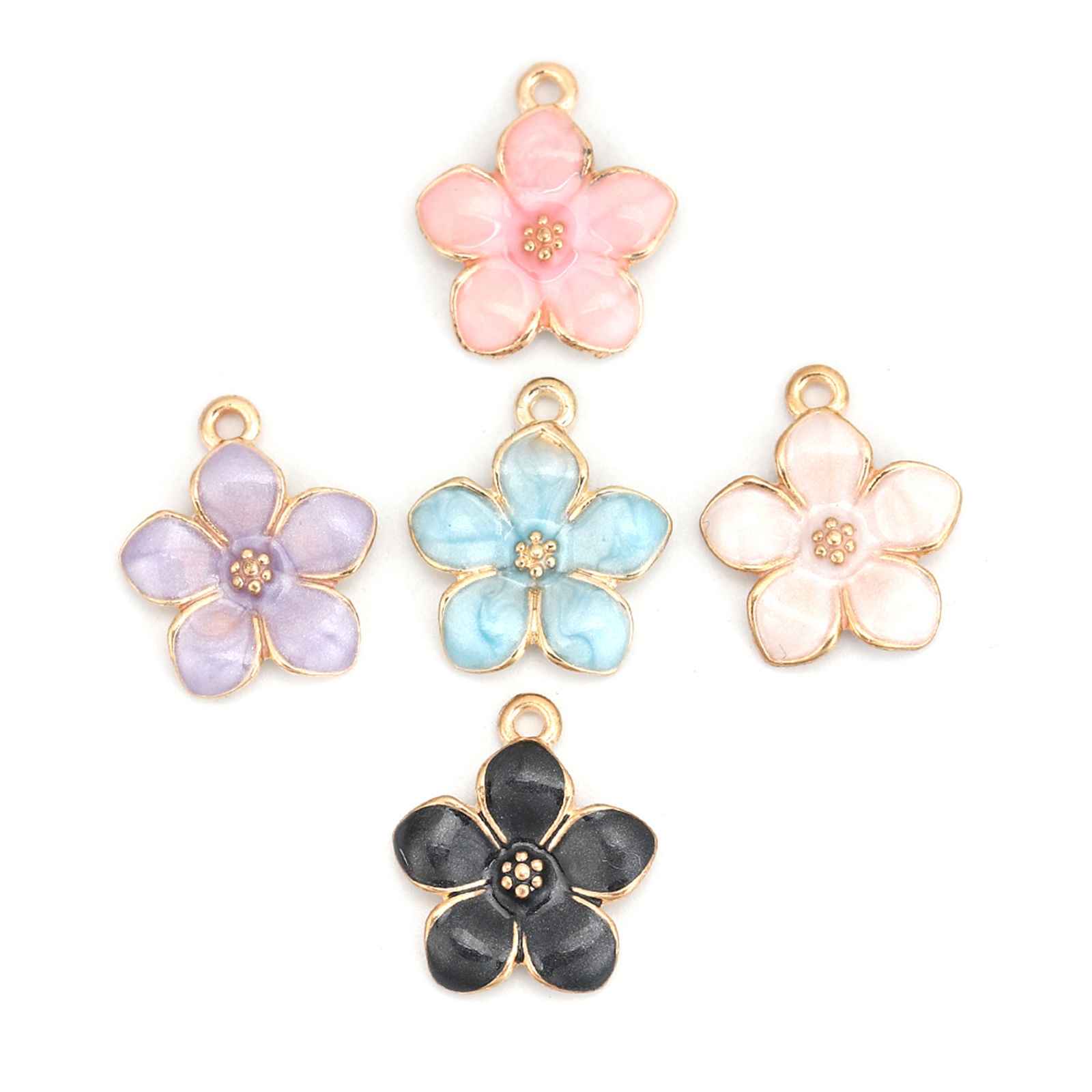 Picture of Zinc Based Alloy Charms Flower Gold Plated Blue Enamel 17mm( 5/8") x 15mm( 5/8"), 20 PCs