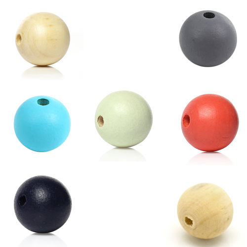 Picture of Natural Hinoki Wood Beads Ball 20mm Dia. - 19mm Dia., Hole: Approx 5.5mm-3.8mm, 50 PCs