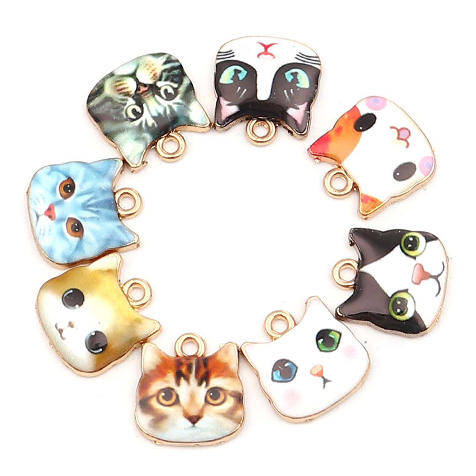 Picture of Zinc Based Alloy Charms Cat Animal Gold Plated Black & White 13mm( 4/8") x 13mm( 4/8"), 10 PCs