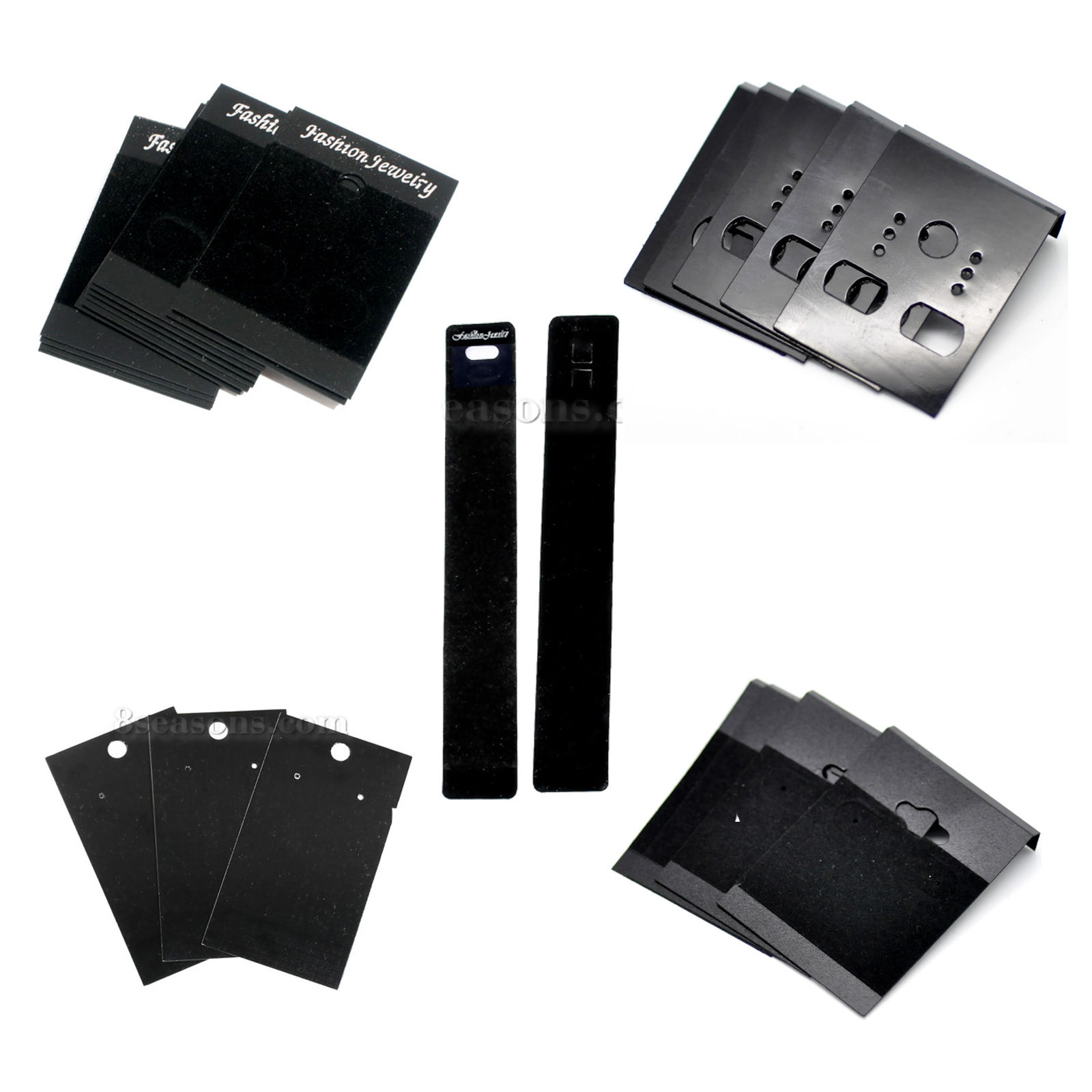 Picture of Paper Jewelry Necklace Display Cards Irregular Black 10.5cm x 4.3cm(4 1/8"x 1 6/8"), 50 Sheets