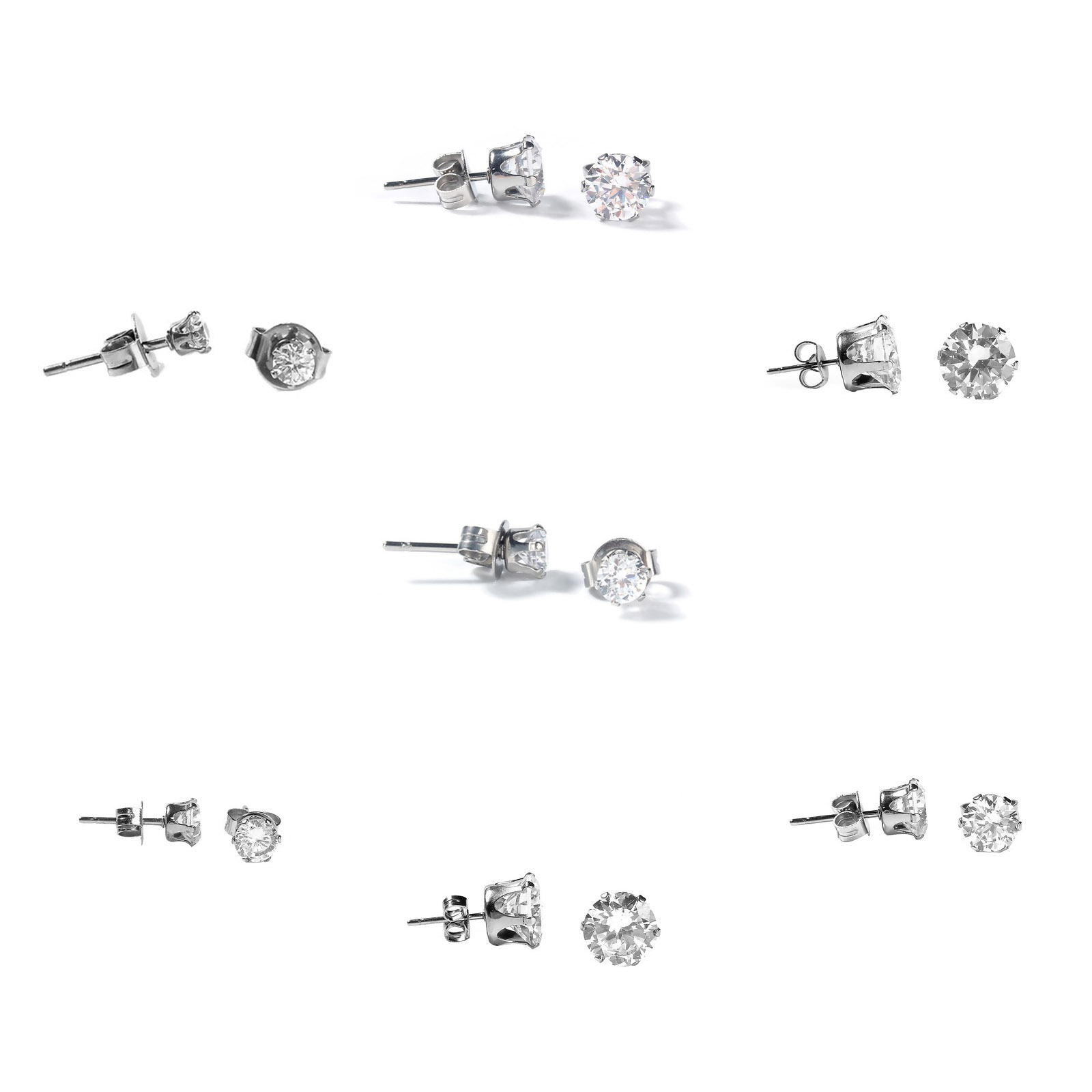 Picture of 304 Stainless Steel & Cubic Zirconia Ear Post Stud Earrings Silver Tone Transparent Clear Round 11mm( 3/8") x 10mm( 3/8"), Post/ Wire Size: (20 gauge), 1 Pair