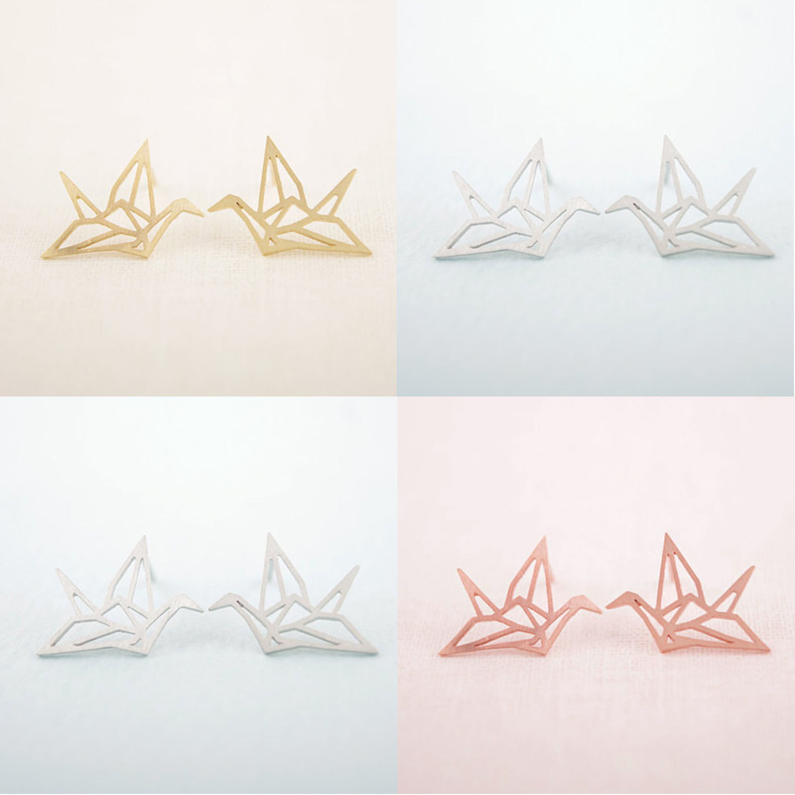Immagine di Orecchini a Perno Oro Rosa Origami Della Gru 10mm x 5mm, 1 Paio