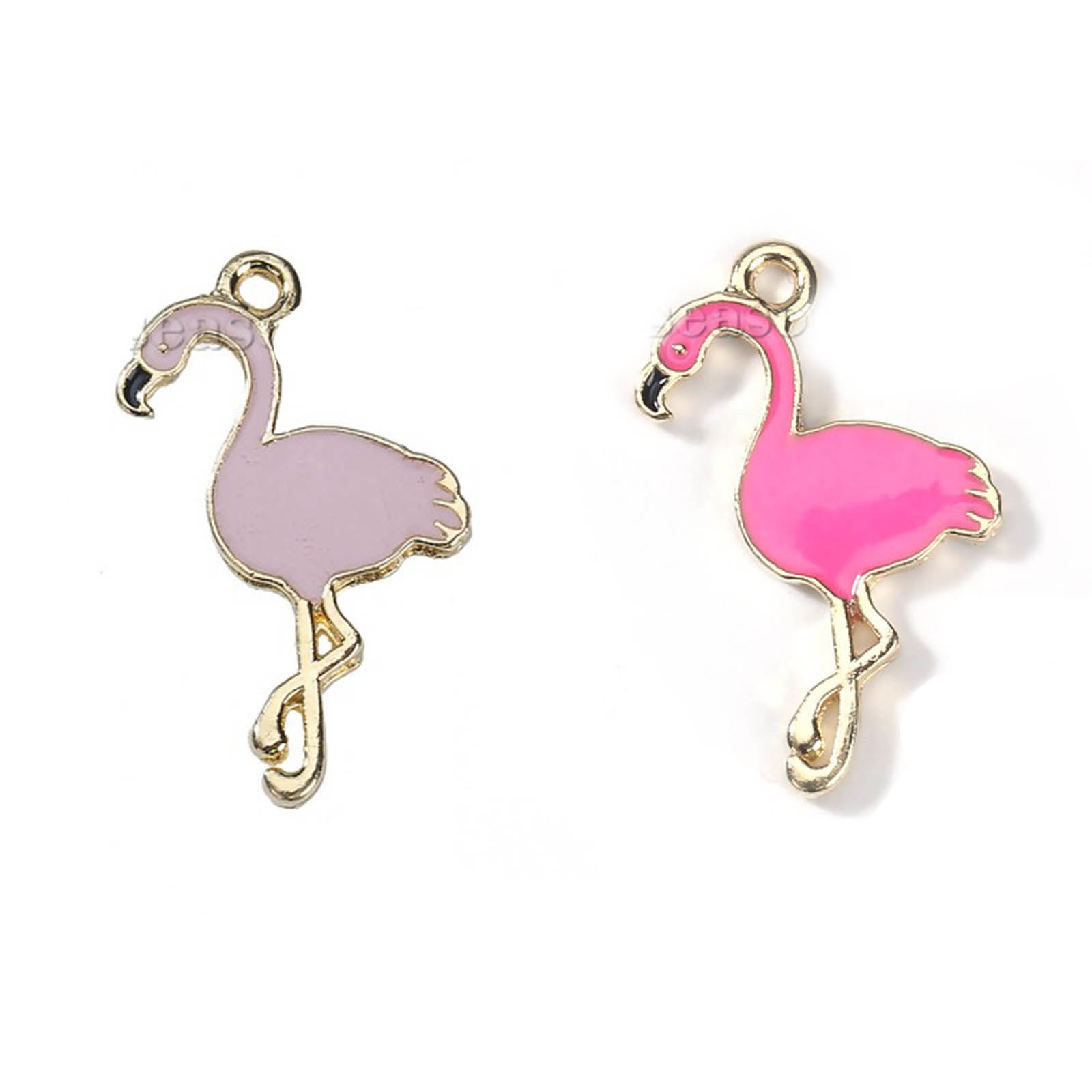 Picture of Zinc Based Alloy Charms Flamingo Gold Plated Fuchsia Enamel 28mm(1 1/8") x 18mm( 6/8"), 10 PCs