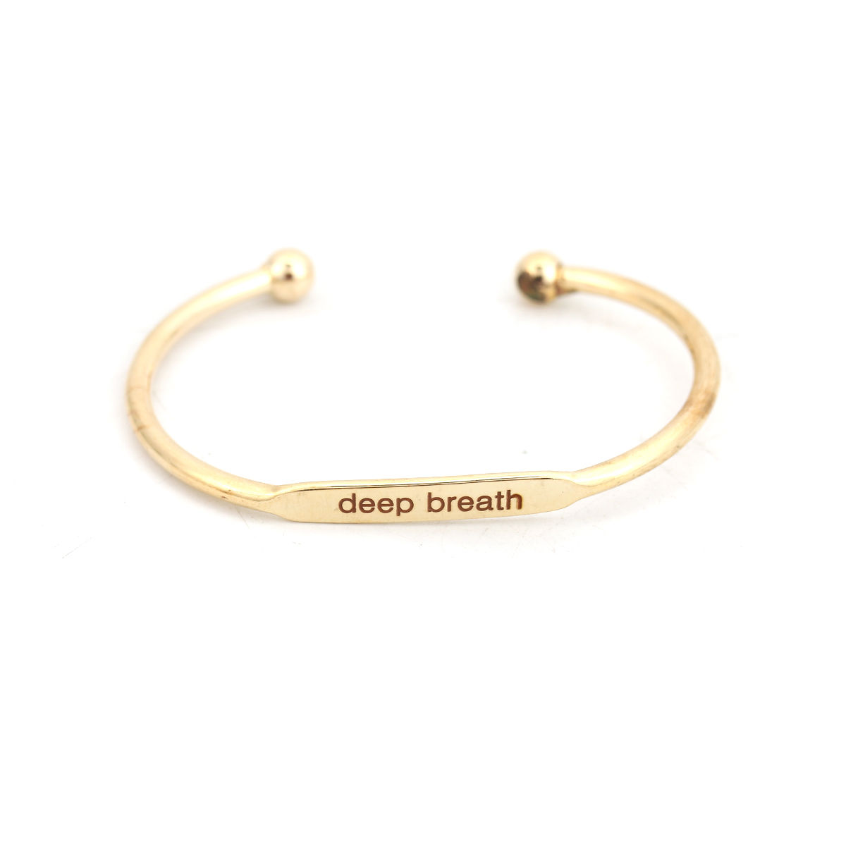 Imagen de Cobre Abierta Cuff Brazaletes Pulseras Rectángulo Tono de Plata Mensaje " deep breath " 15cm longitud, 1 Unidad
