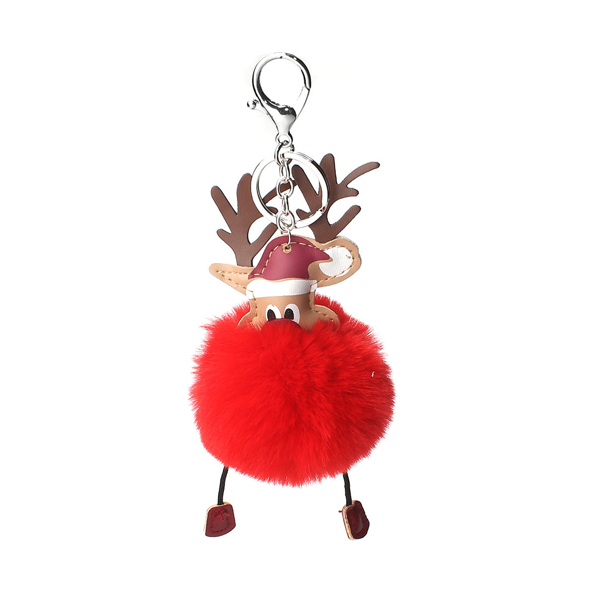 Bild von Plüsch Schlüsselkette & Schlüsselring Pompom Ball Silberfarbe Rot Weihnachten Weihnachtsmann 19cm x 8cm, 1 Stück