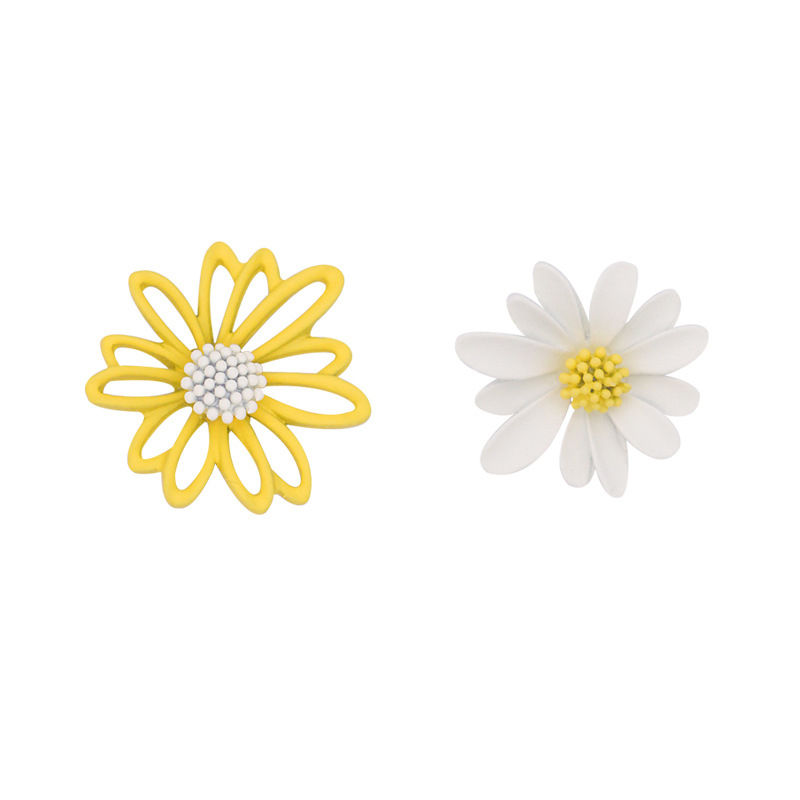 Picture of Earrings Blue & Orange Daisy Flower Painting 38mm x 20mm - 35mm x 17mm, 1 Pair