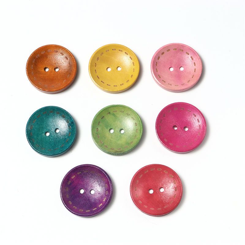 ウッド 縫製ボタン 2つ穴 円形  ランダムな色 10mm 直径、 200 個 の画像