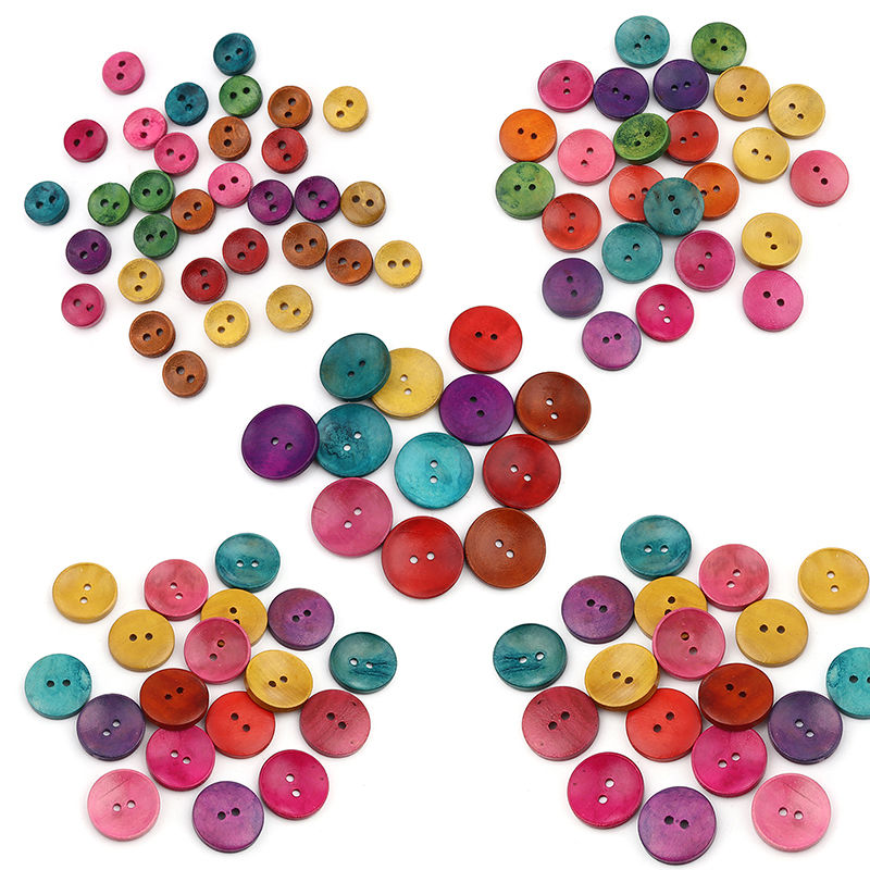 Picture of Wood Sewing Button Scrapbooking Round At Random 2 Holes 3cm(1 1/8") Dia, 50 PCs
