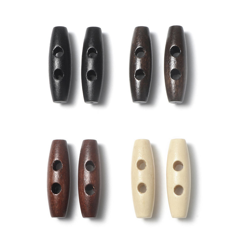 Picture of Wood Sewing Toggle Buttons 2 Holes Oval Beige 35mm(1 3/8") x 11mm( 3/8"), 50 PCs