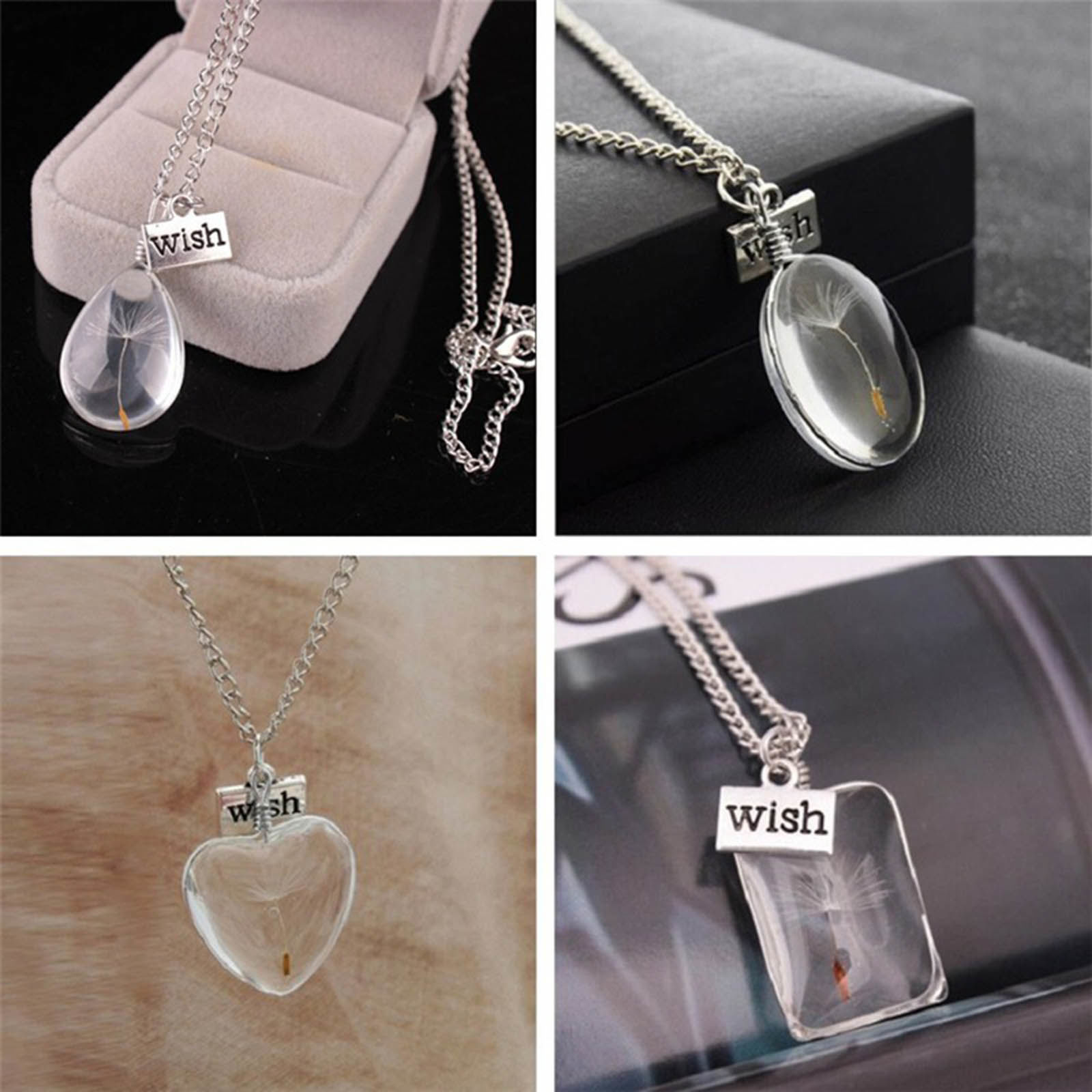 Picture of New Fashion Real Dandelion Clear Transparent Glass Globe Bubble Bottle Necklace Link Curb Chain Gold Plated Message " Wish " Carved 78cm(30 6/8") long, 1 Piece