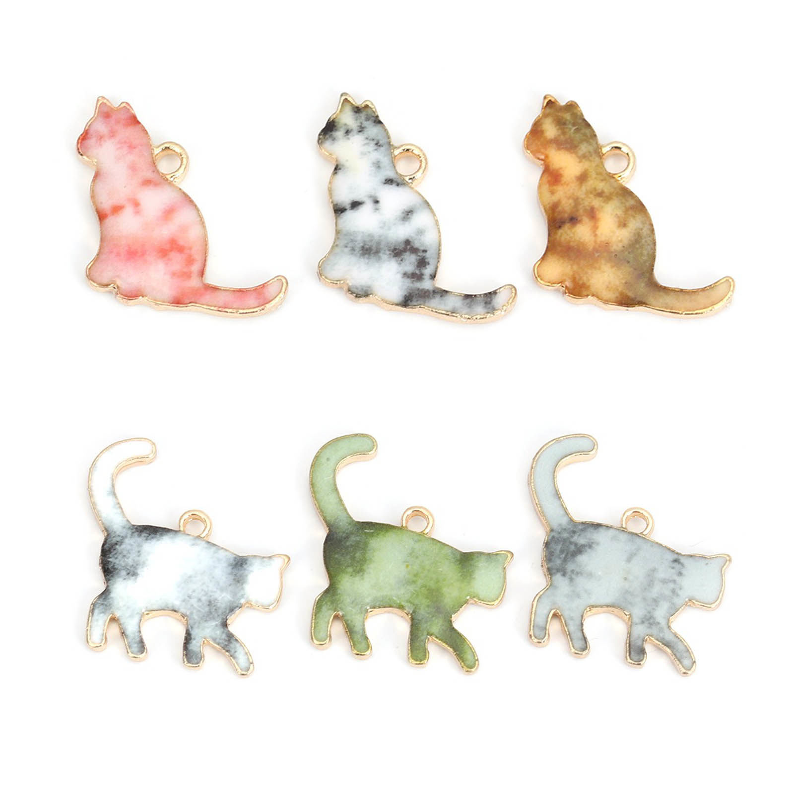 Immagine di Lega di Zinco Charms Gatto KC Placcato Oro Bianco & Grigio Smalto 21mm x 20mm , 10 Pz