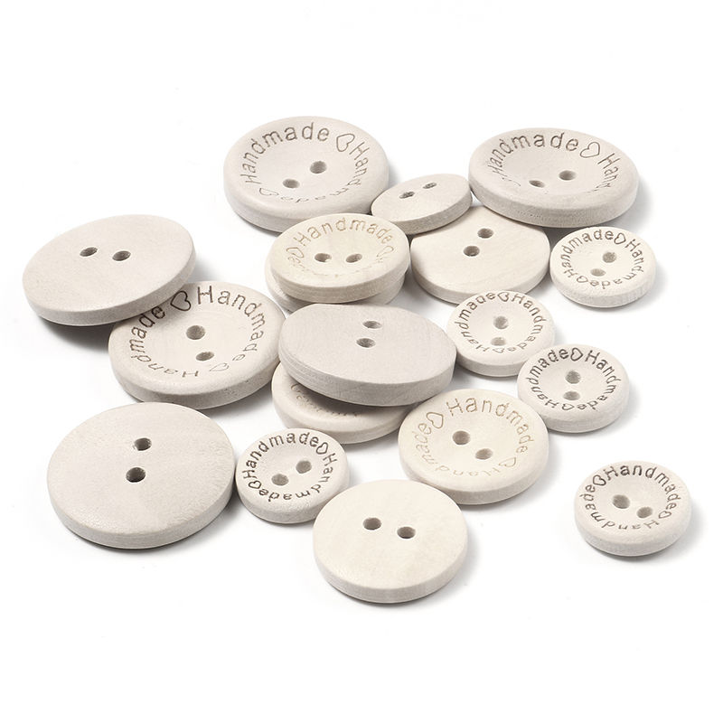 Picture of Wood Sewing Buttons Scrapbooking Two Holes Round Natural 25mm Dia., 50 PCs