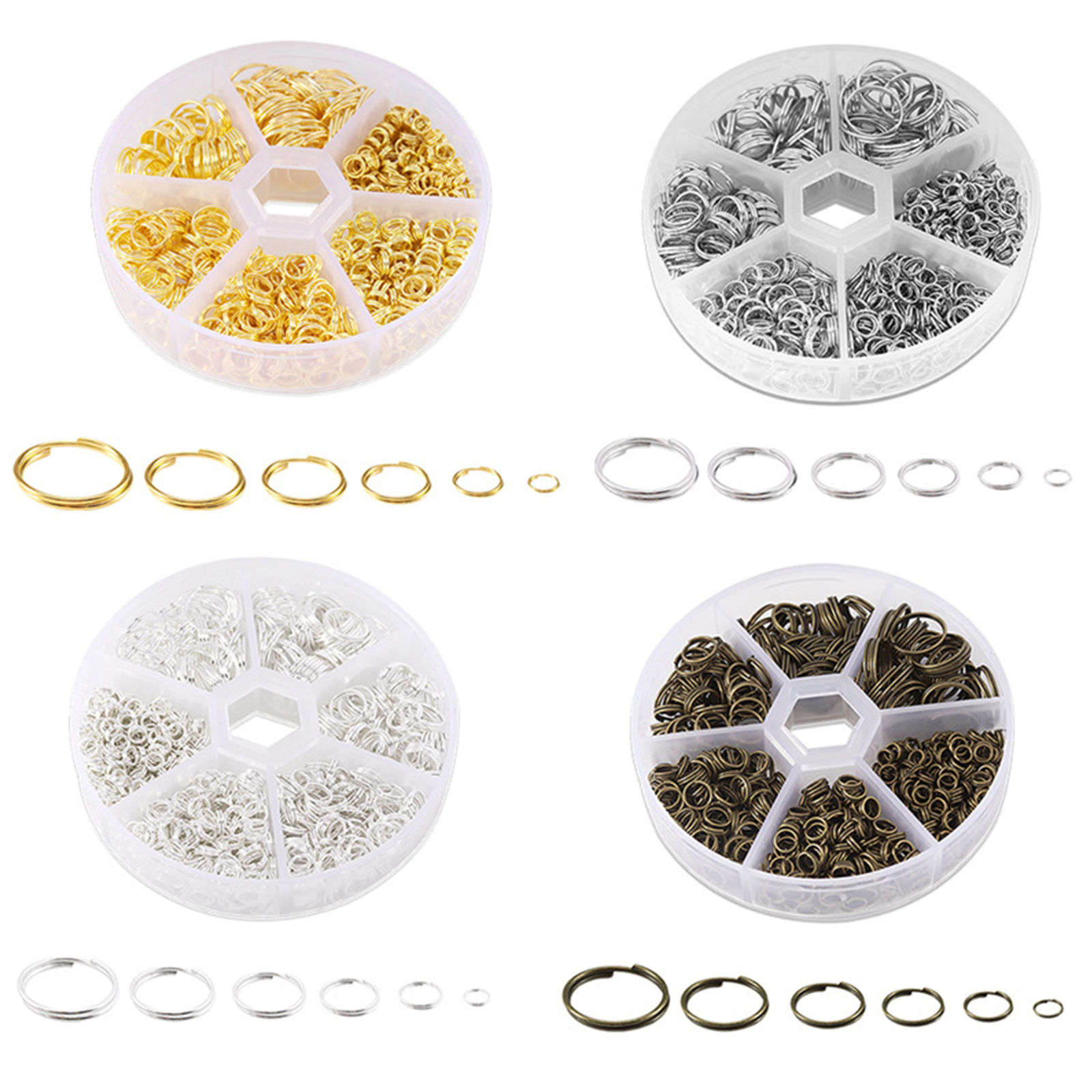 Picture of Iron Based Alloy Double Split Jump Rings Findings Set Silver Plated Circle 12mm Dia. - 4mm Dia., 1 Box