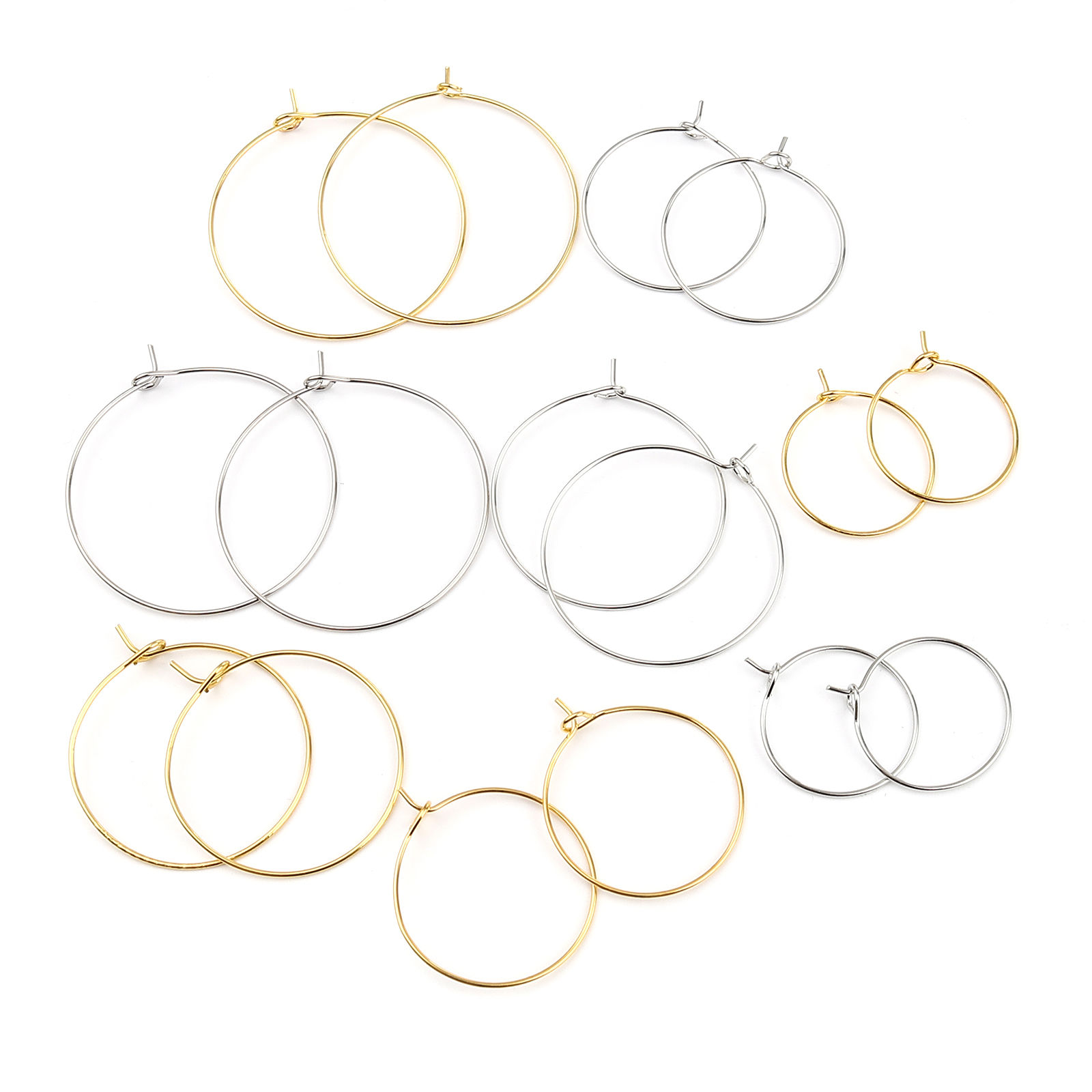 Iron Based Alloy Hoop Earrings Findings Circle Ring Silver Tone 38mm x 35mm, Post/ Wire Size: (21 gauge), 2000 PCs の画像
