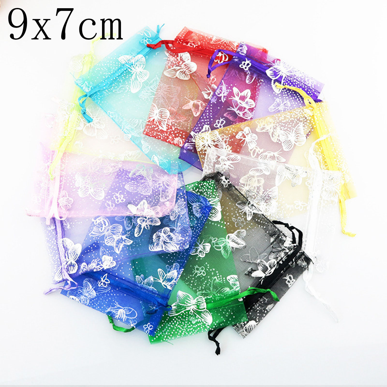 Picture of Wedding Gift Organza Drawstring Bags Rectangle Multicolor Butterfly 9cm x7cm(3 4/8" x2 6/8"), 20 PCs
