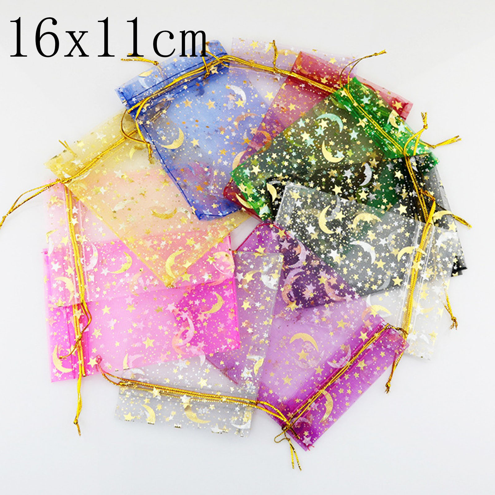 Picture of Wedding Gift Organza Drawstring Bags Rectangle Multicolor Moon 16cm x11cm(6 2/8" x4 3/8"), 20 PCs