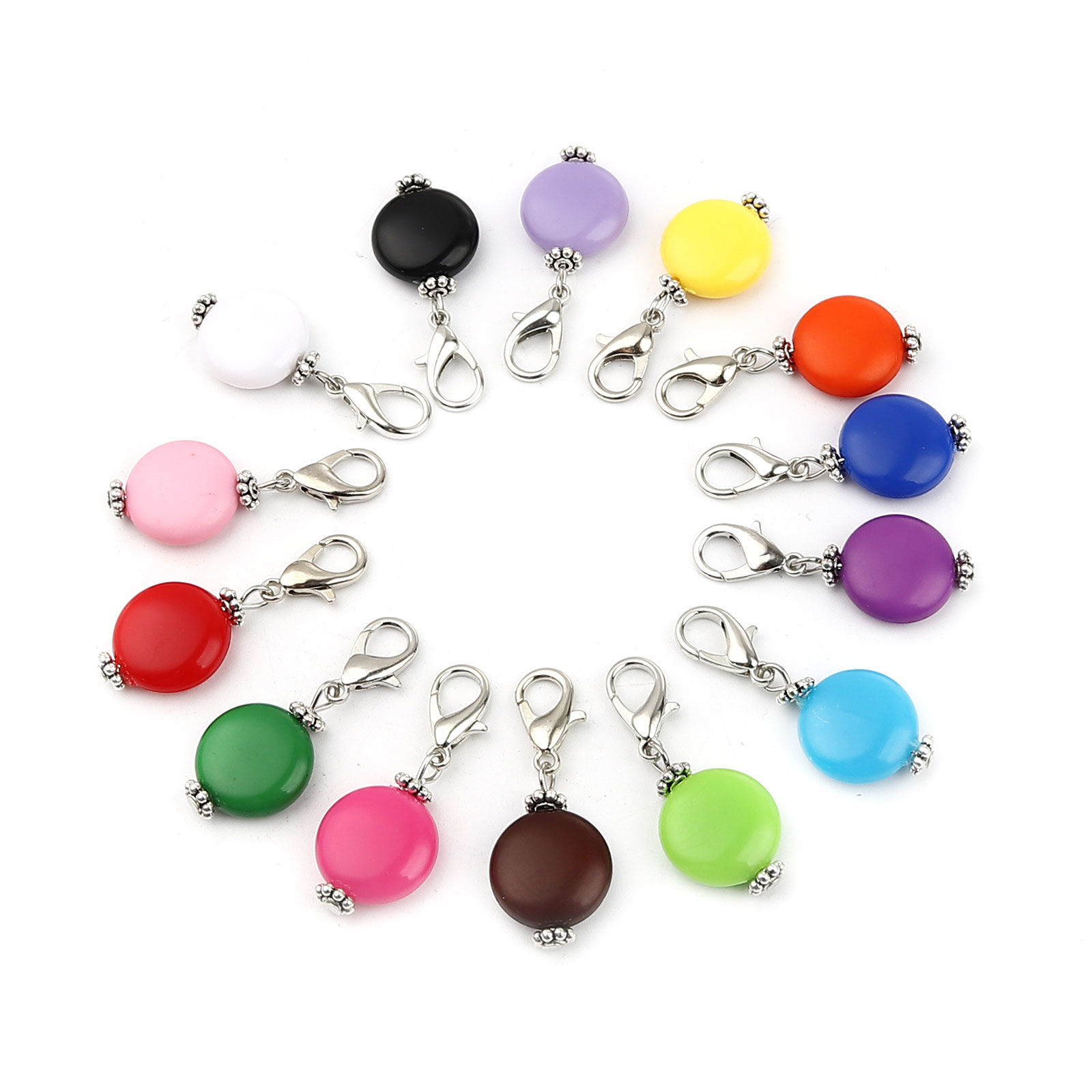 Immagine di Lega di Zinca + Acrilato Marcatori di Punto a maglia Argento Antico Colore del Caffè Tondo 40mm x 16mm, 10 Pz