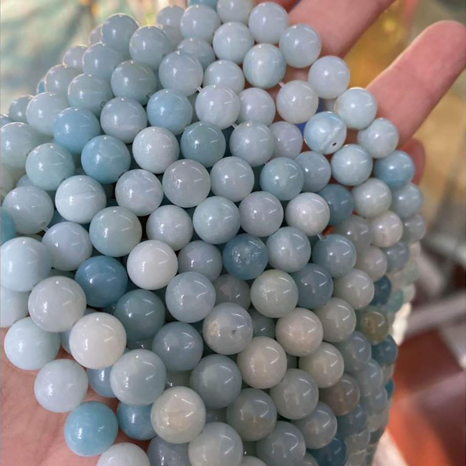 Picture of (Grade A) Amazonite ( Natural ) Beads Round Light Blue About 10mm Dia., 39cm(15 3/8") - 38cm(15") long, 1 Strand (Approx 38 PCs/Strand)