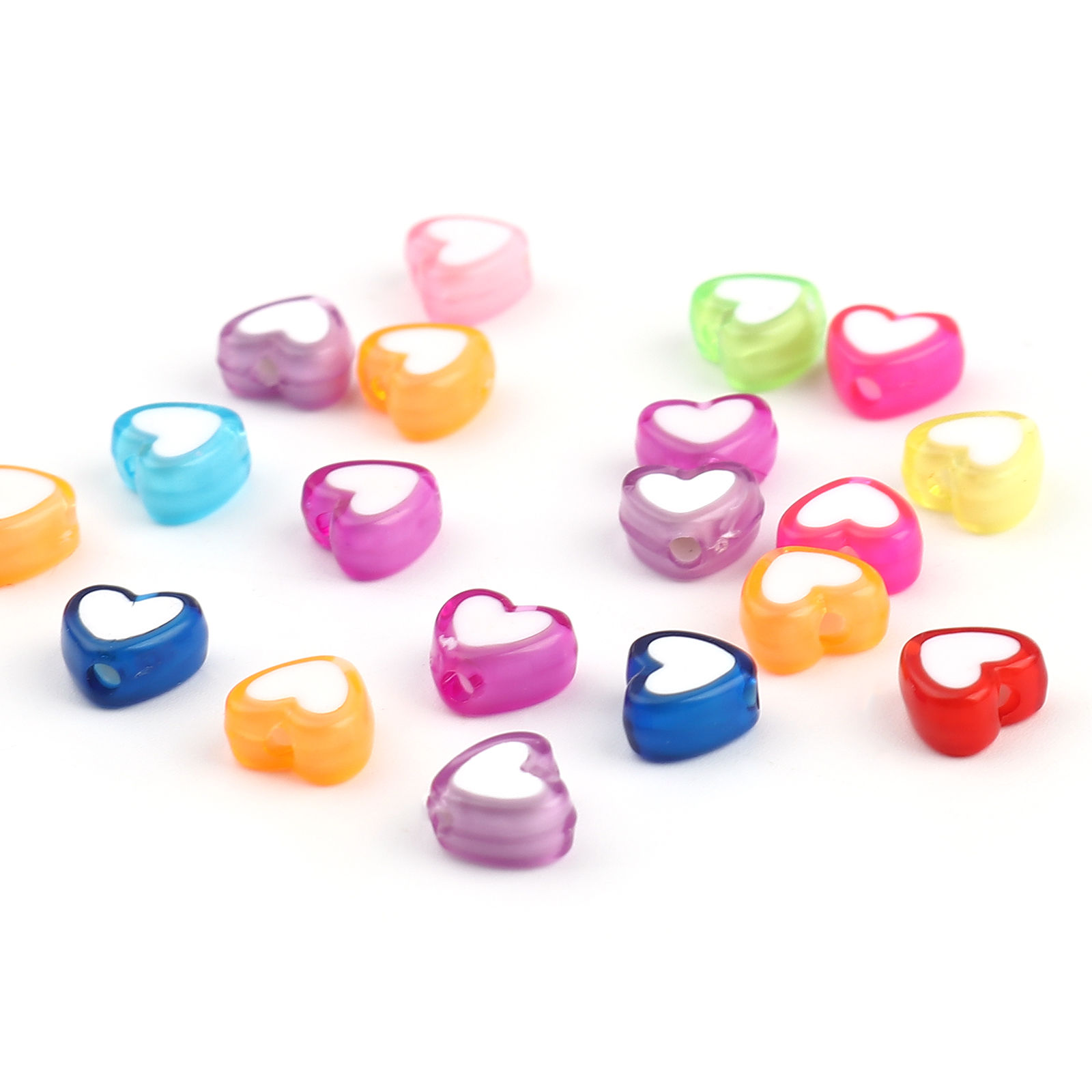 Picture of Acrylic Beads Heart At Random Color About 8mm x 7mm, Hole: Approx 1.8mm, 300 PCs