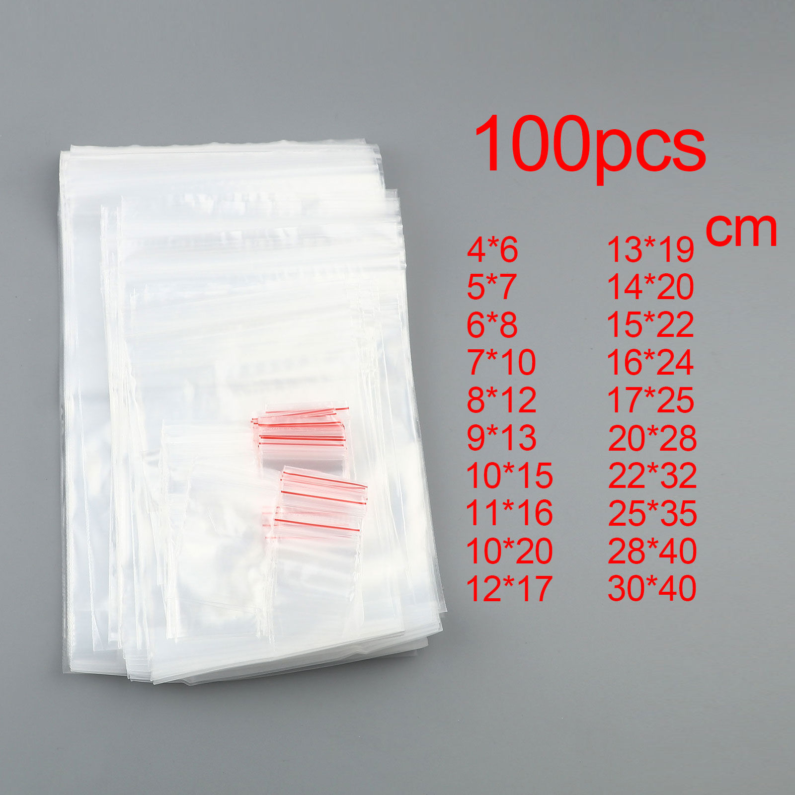 Bild von Poly Ethylen Griff Dichtung Zip Lock Taschen Rechteck Transparent klar 100 PCs