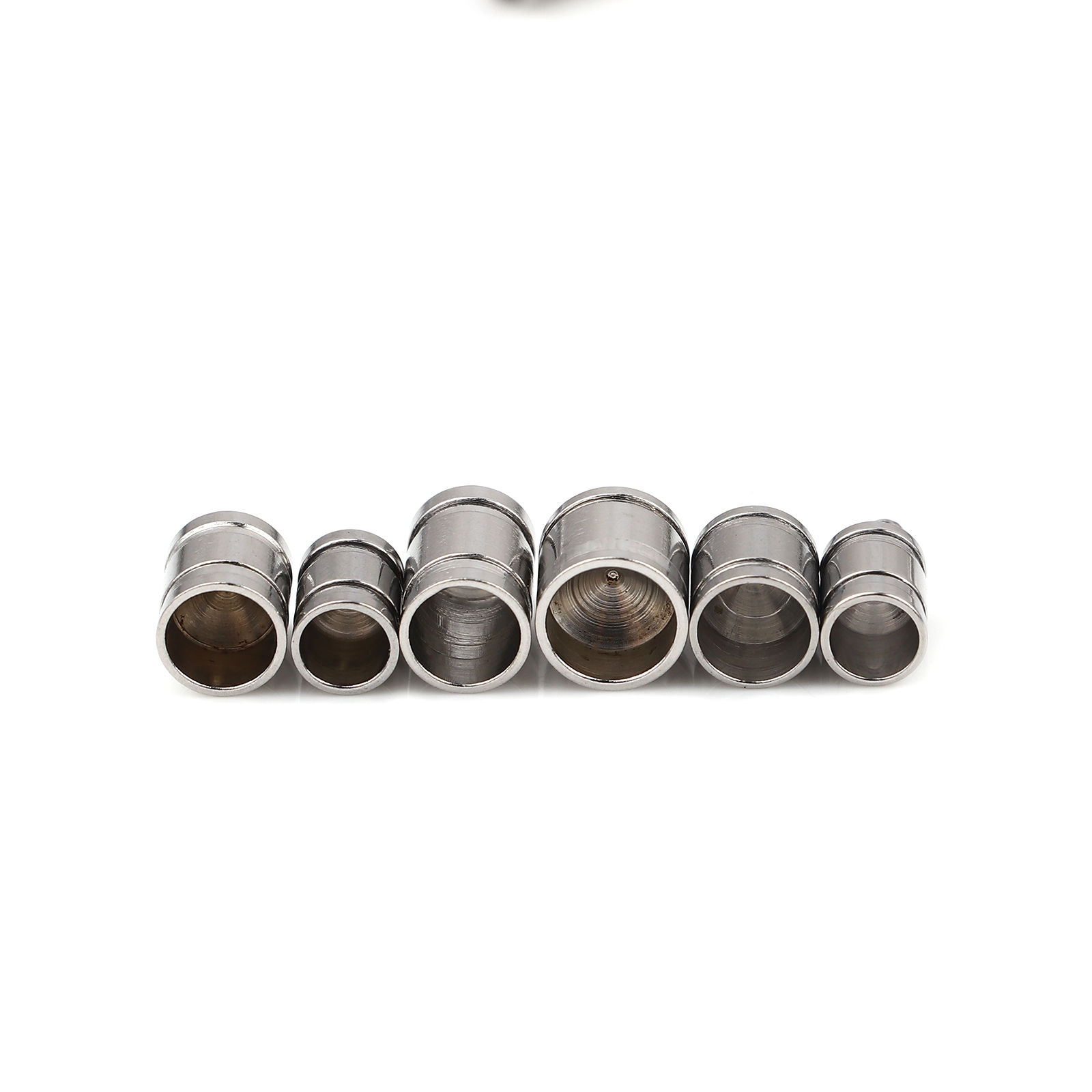 Imagen de Acero Inoxidable Tapa Final Cilíndrico Tono de Plata Raya (Ajusta 4mm Cuerda) 10mm x 5mm, 10 Unidades