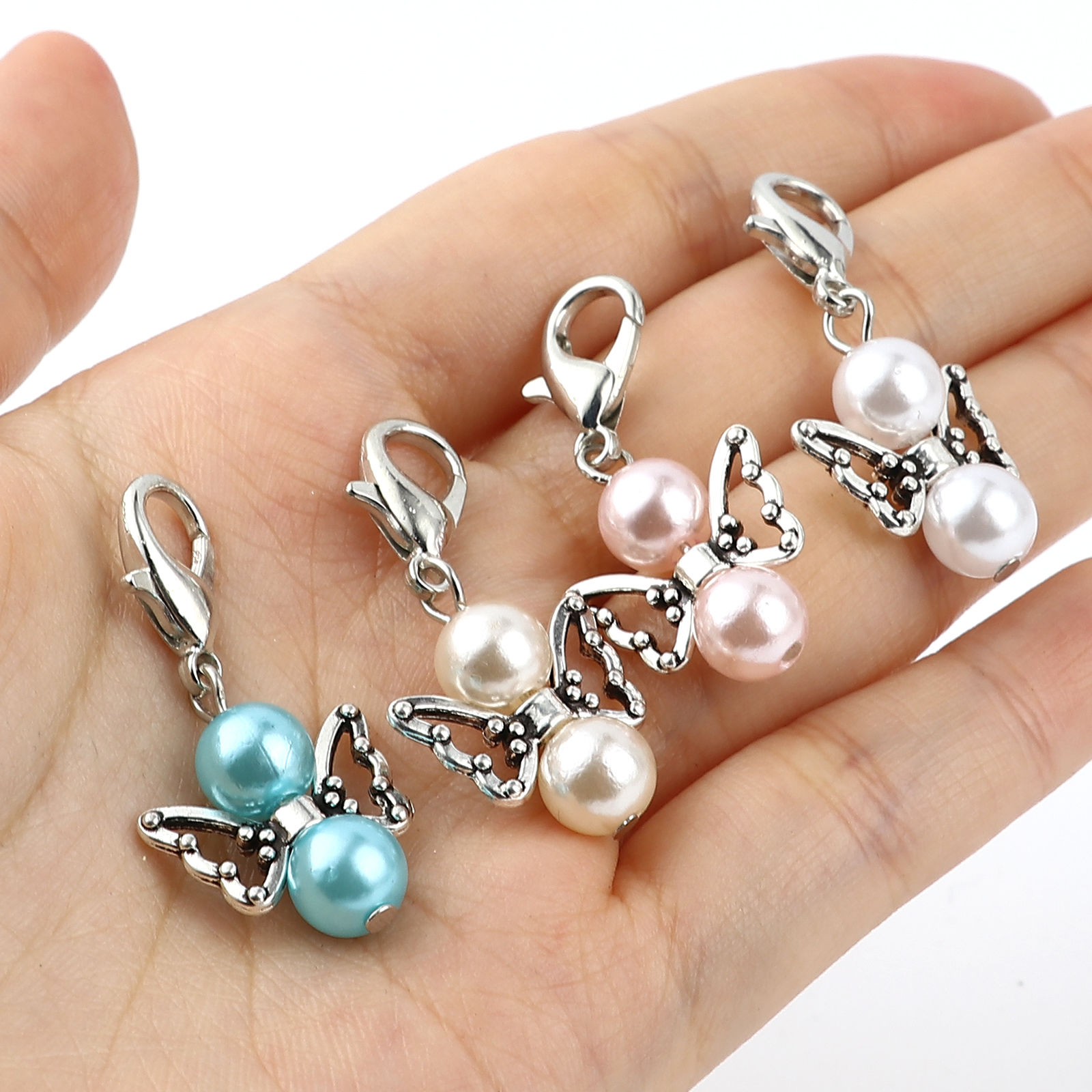Picture of Zinc Based Alloy Insect Knitting Stitch Markers Angel Antique Silver Color White 38mm x 18mm, 5 PCs