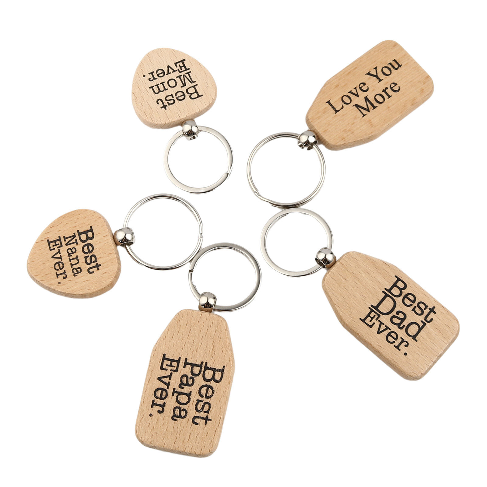Picture of Wood Keychain & Keyring Natural Geometric Message " LOVE YOU MORE " 95mm, 1 Piece