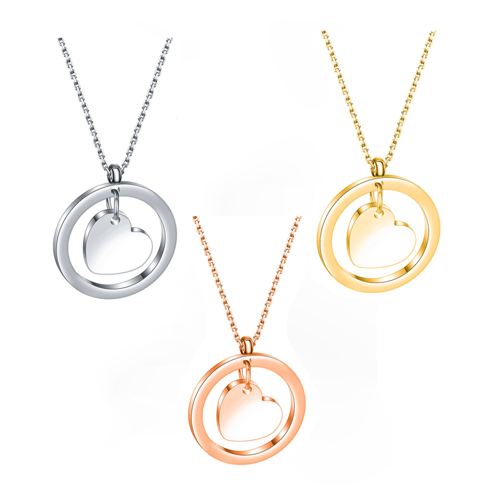 Picture of Stainless Steel Necklace Rose Gold Round Heart 40cm(15 6/8") long, 1 Piece