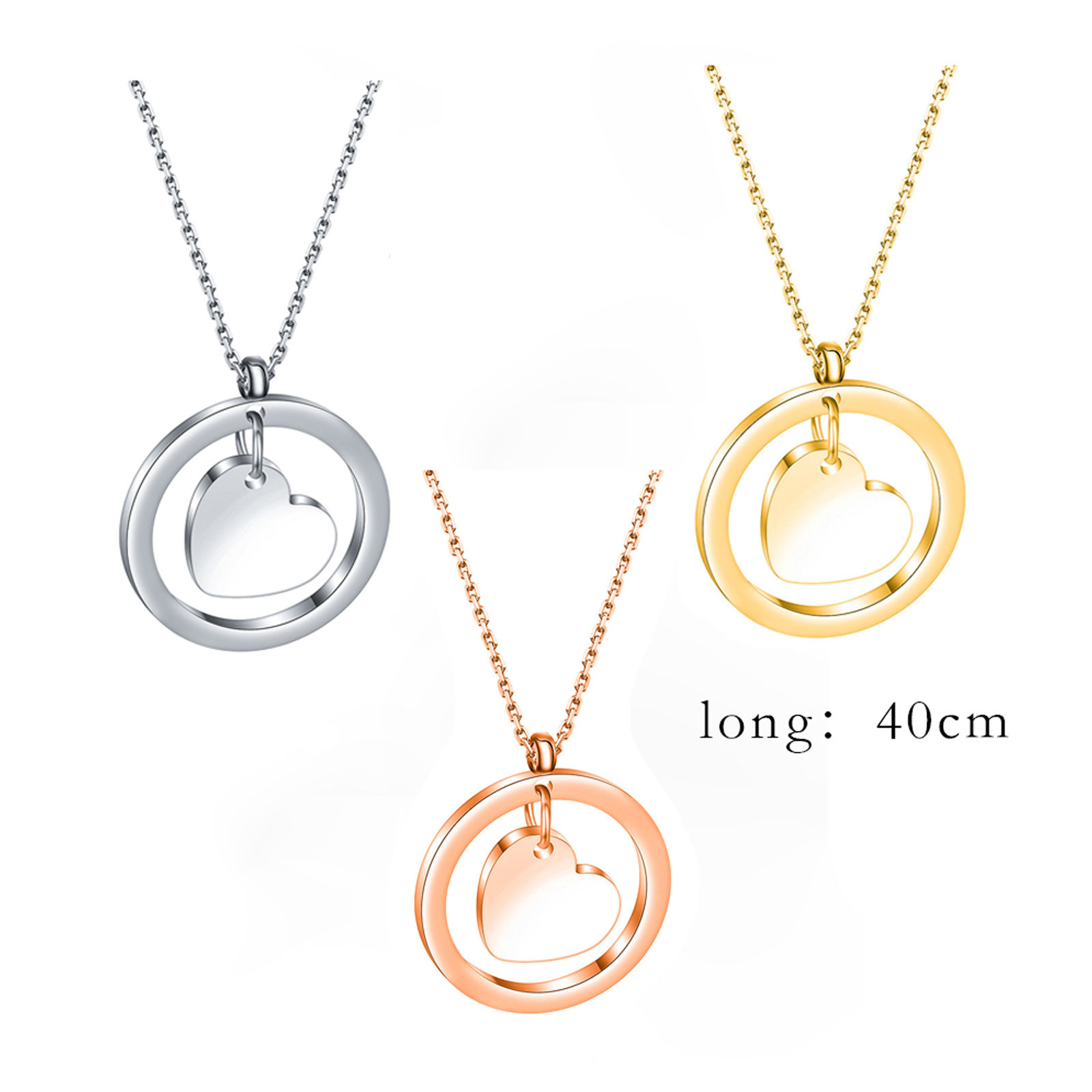 Picture of Stainless Steel Necklace Rose Gold Round Heart 40cm(15 6/8") long, 1 Piece