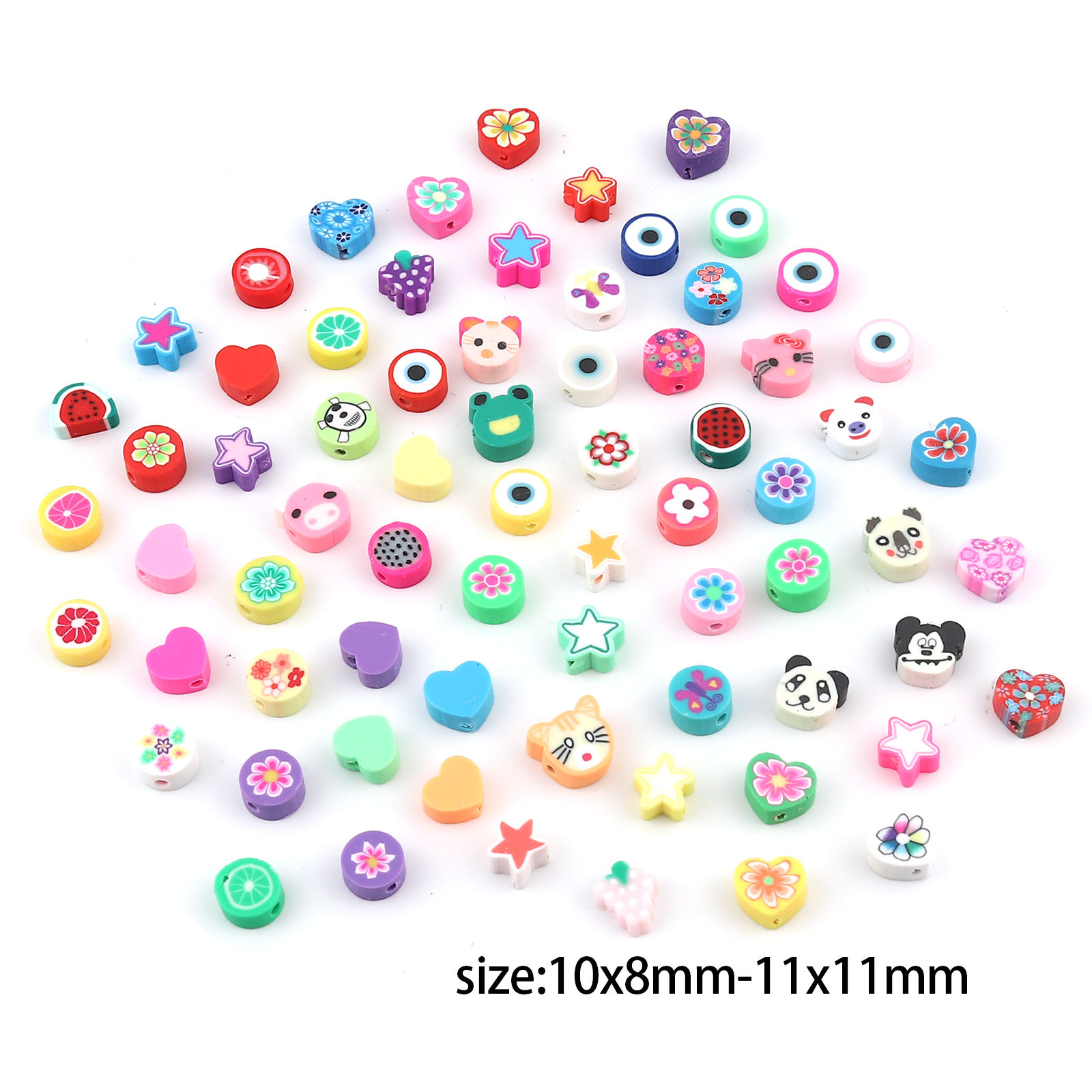 Bild von Polymer Ton Perlen Süßigkeit Zufällig Mix, mit Rund Muster, 9mm D., 12mm x 9mm, Loch: 2.9mm, 100 Stück