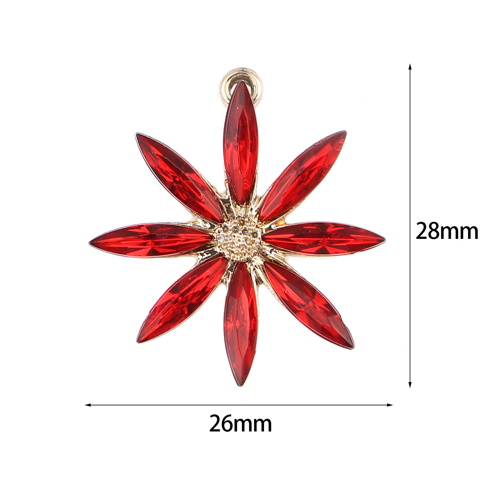 Picture of Zinc Based Alloy Charms Flower Gold Plated Purple Cubic Zirconia 28mm x 26mm, 5 PCs