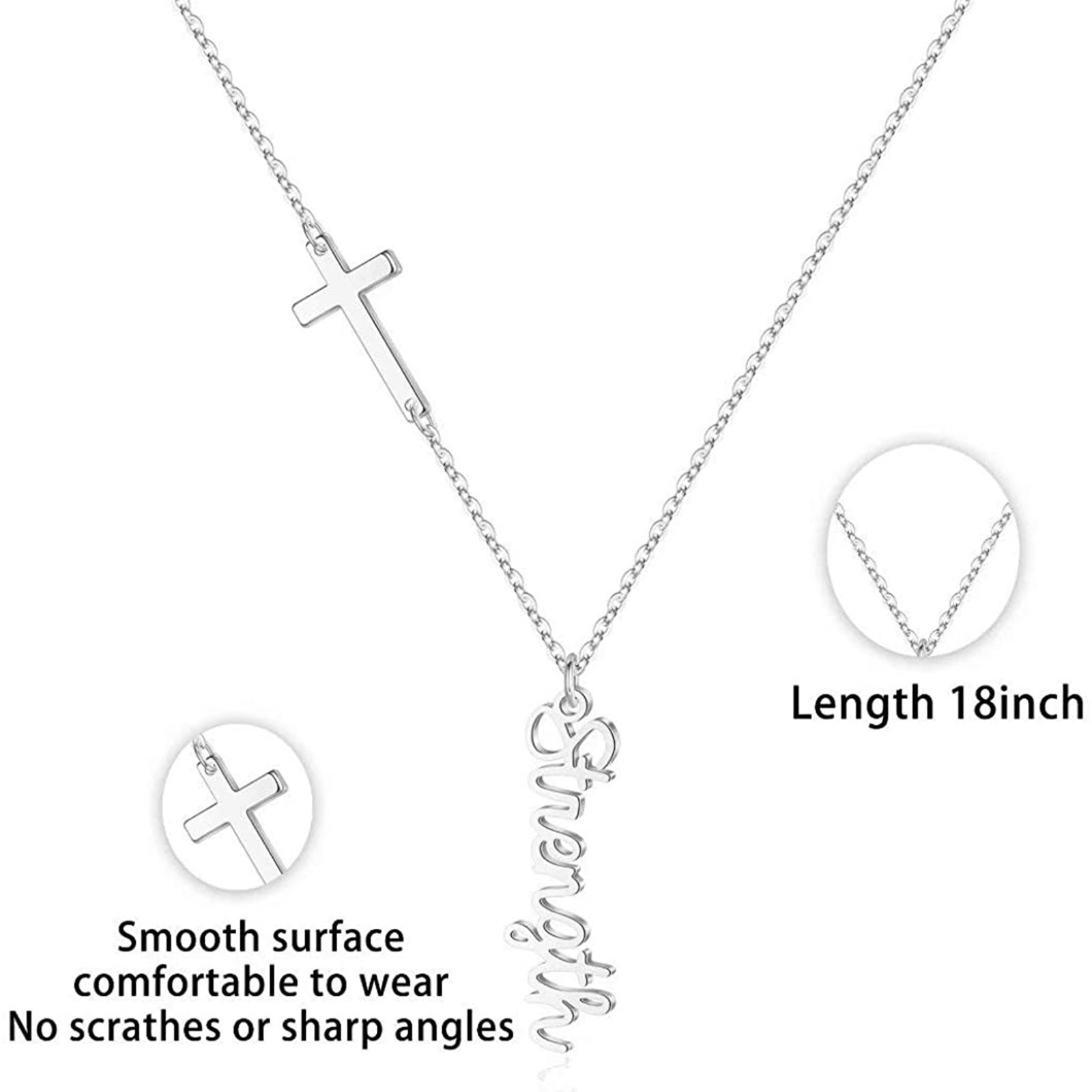 Bild von Edelstahl Gliederkette KetteZubehör Halskette Silberfarbe Kreuz Message " WARRIOR " 45cm lang, 1 Strang