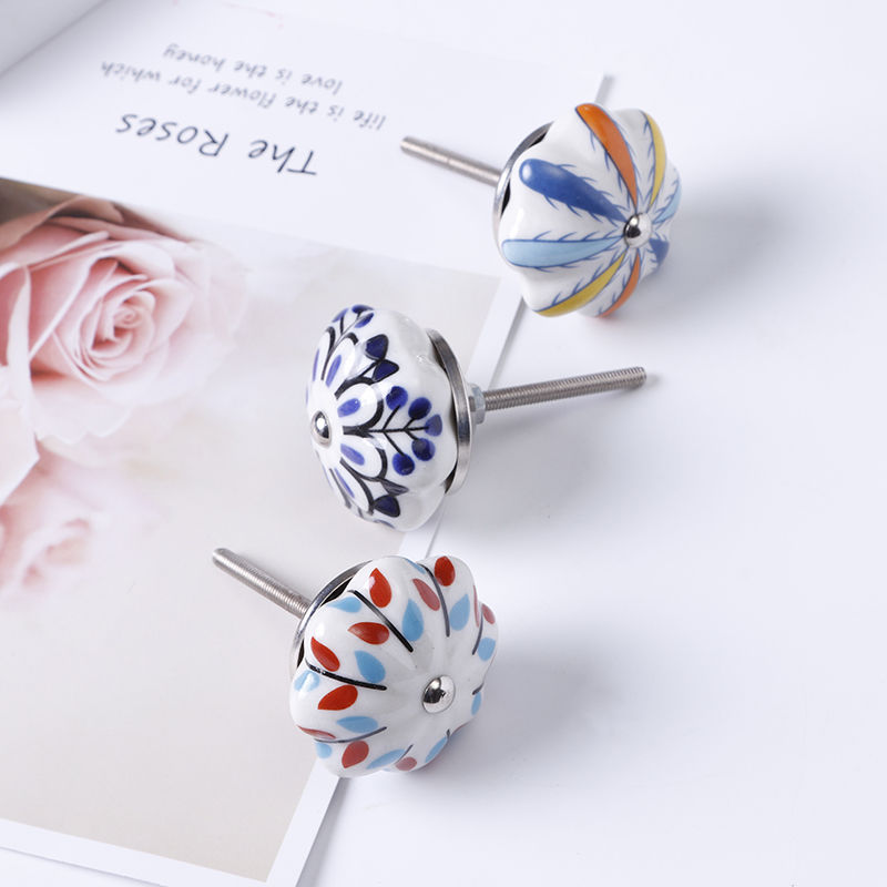 Imagen de White - 25# Ceramic Flower Handles Pulls Knobs For Drawer Cabinet Furniture Hardware 40x29mm, 1 Piece