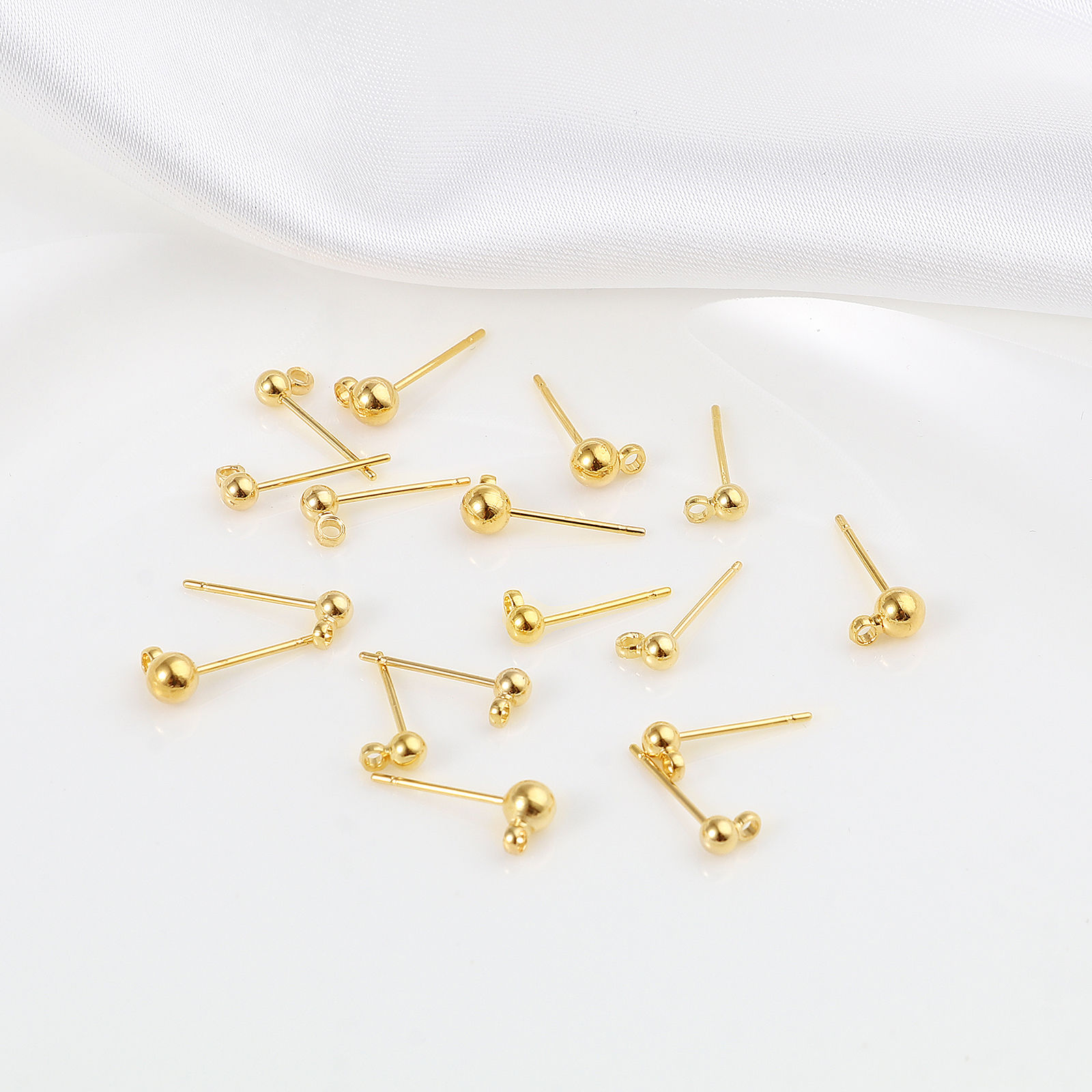 Picture of Copper Ear Post Stud Earrings 18K Real Gold Plated Ball W/ Loop 6mm x 4mm, Post/ Wire Size: (21 gauge), 10 PCs