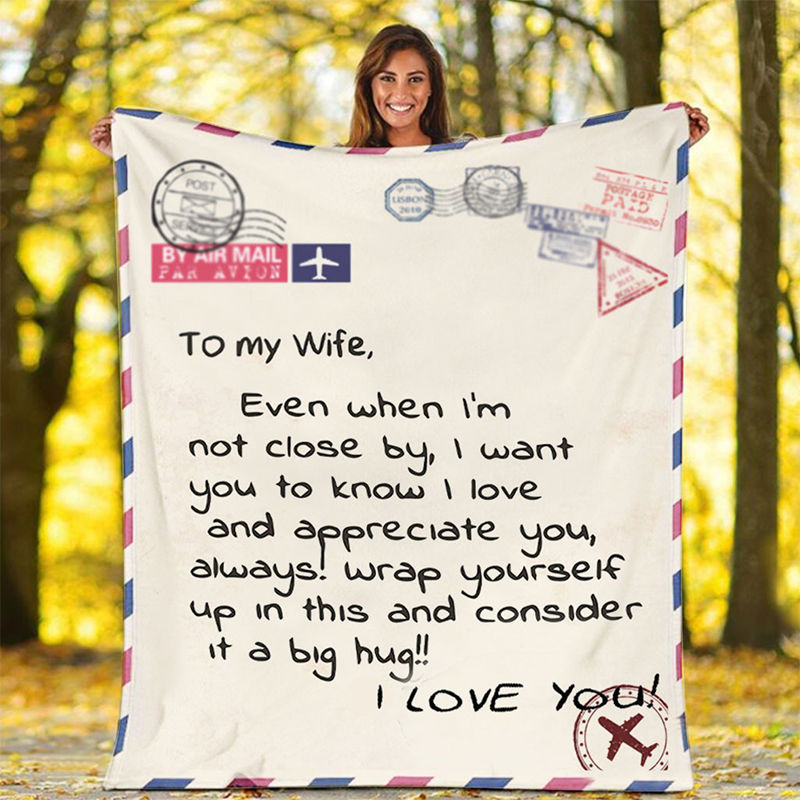 Immagine di Beige - 180x220cm Spanish Message Letter Envelope To Son Single-sided Printed Warm Flannel Blanket, 1 Piece