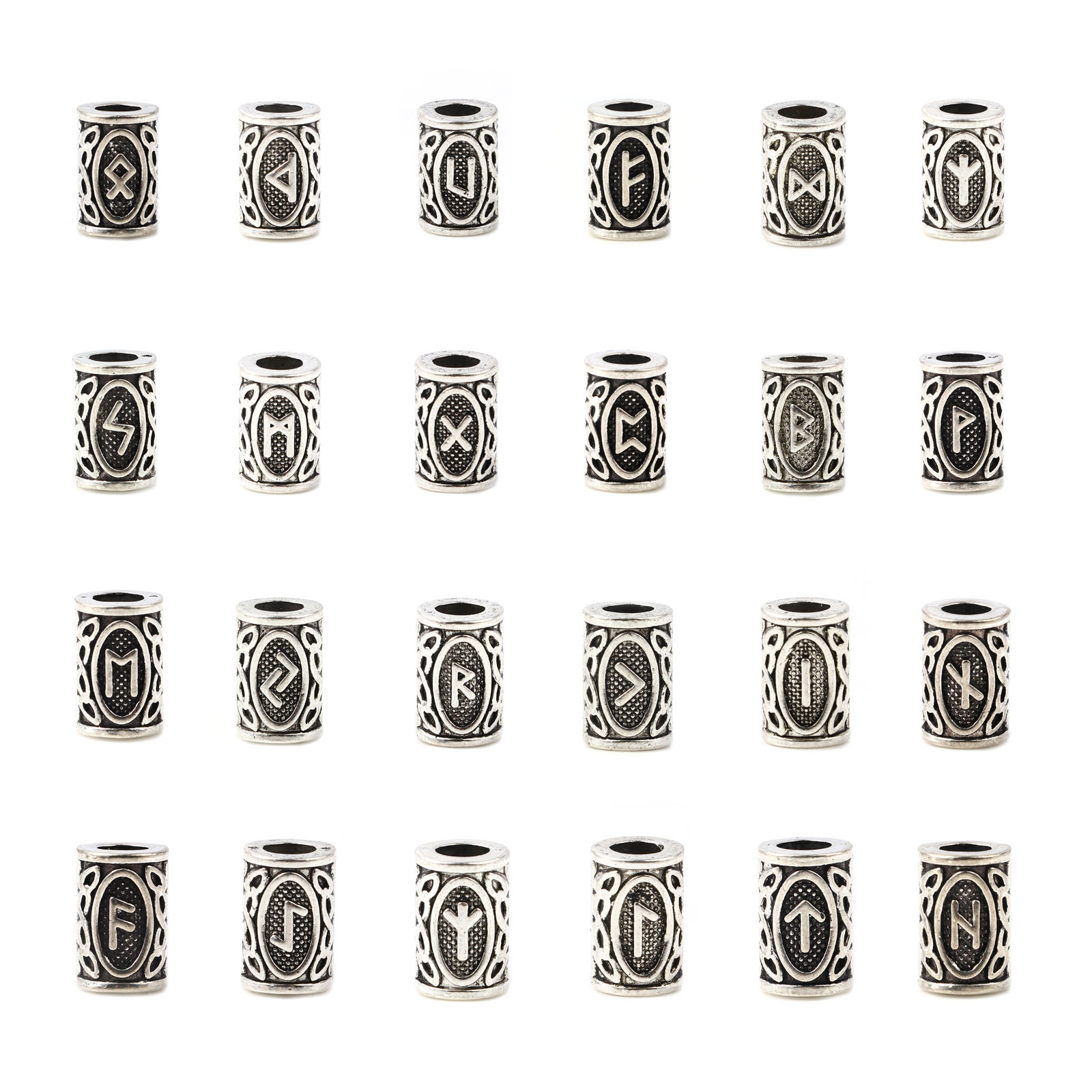 Bild von Zinklegierung Zwischenperlen Spacer Haarflechten Dreadlock Perlen Zylinder Antiksilber Wikingerrune ca. 13mm x 8mm, Loch:ca. 4.7mm, 30 Stück