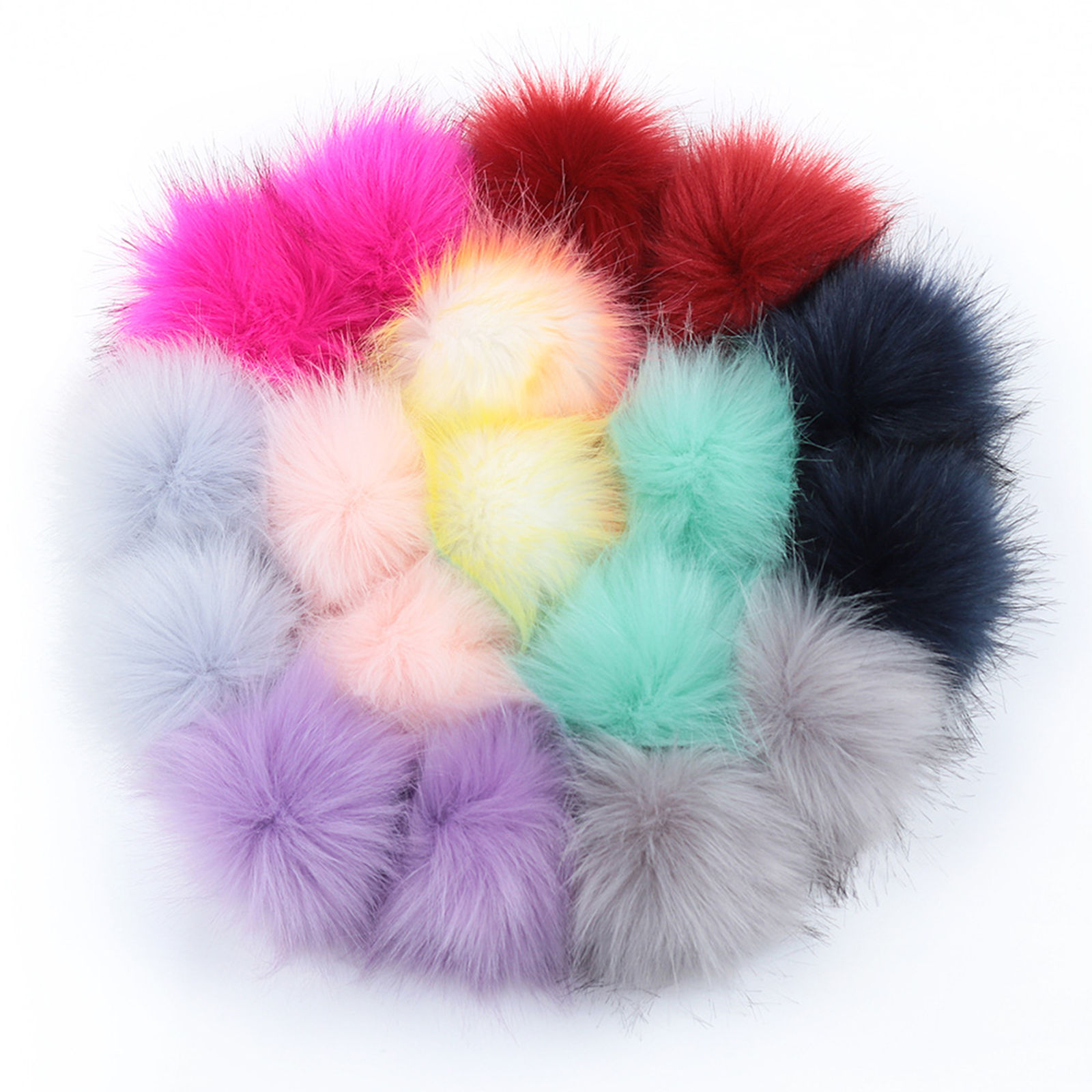 Picture of Plush Pom Pom Balls With Snap Button Multicolor Round 10cm Dia., 2 PCs