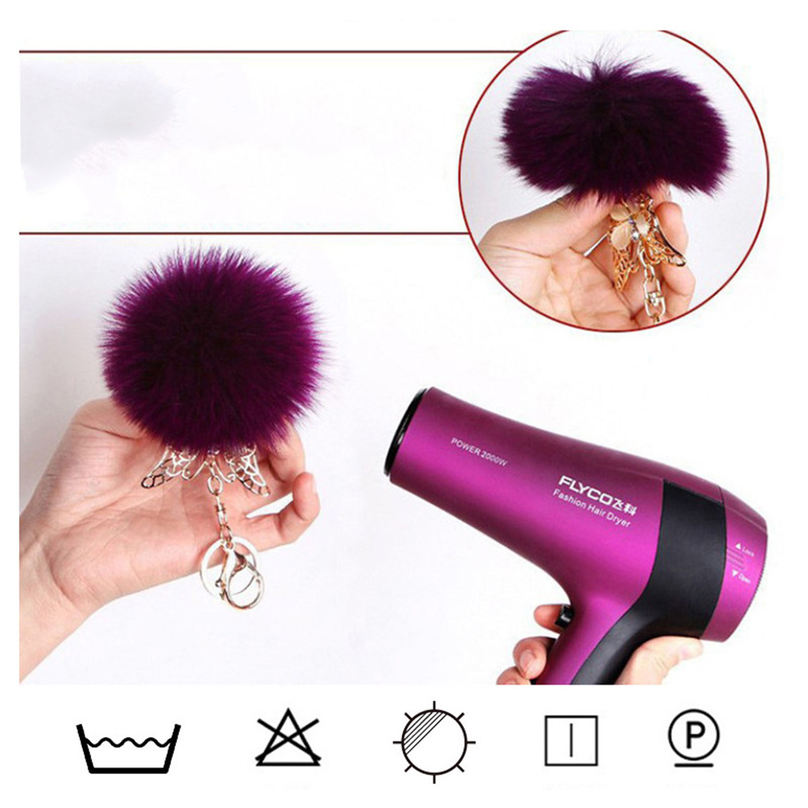 Picture of Plush Pom Pom Balls With Snap Button Multicolor Round 10cm Dia., 2 PCs