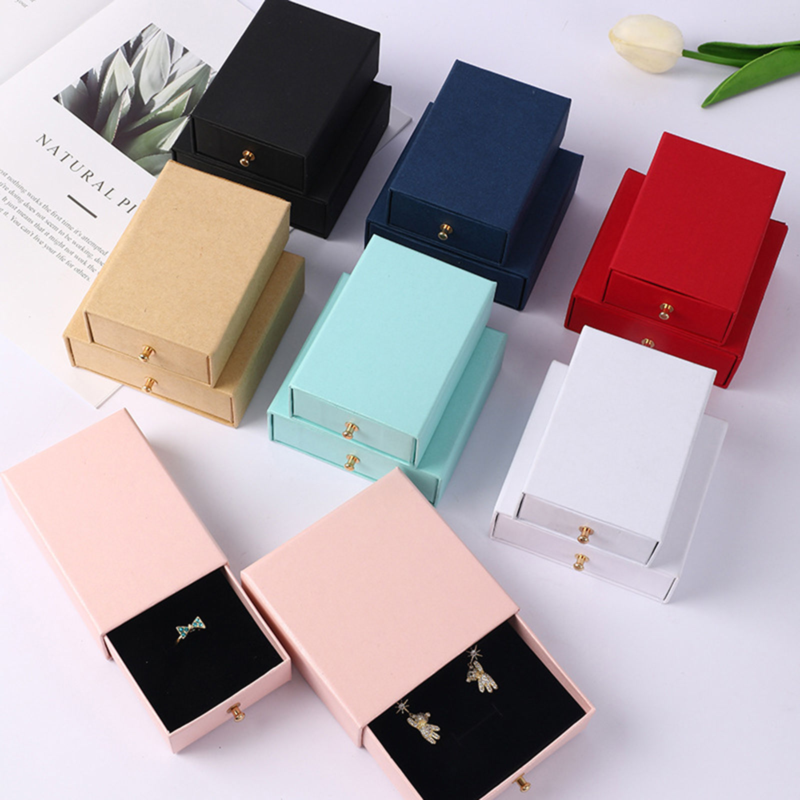 Picture of Paper Jewelry Gift Jewelry Box With Rivets Light Blue 10cm x 10cm x 3.5cm , 1 Piece