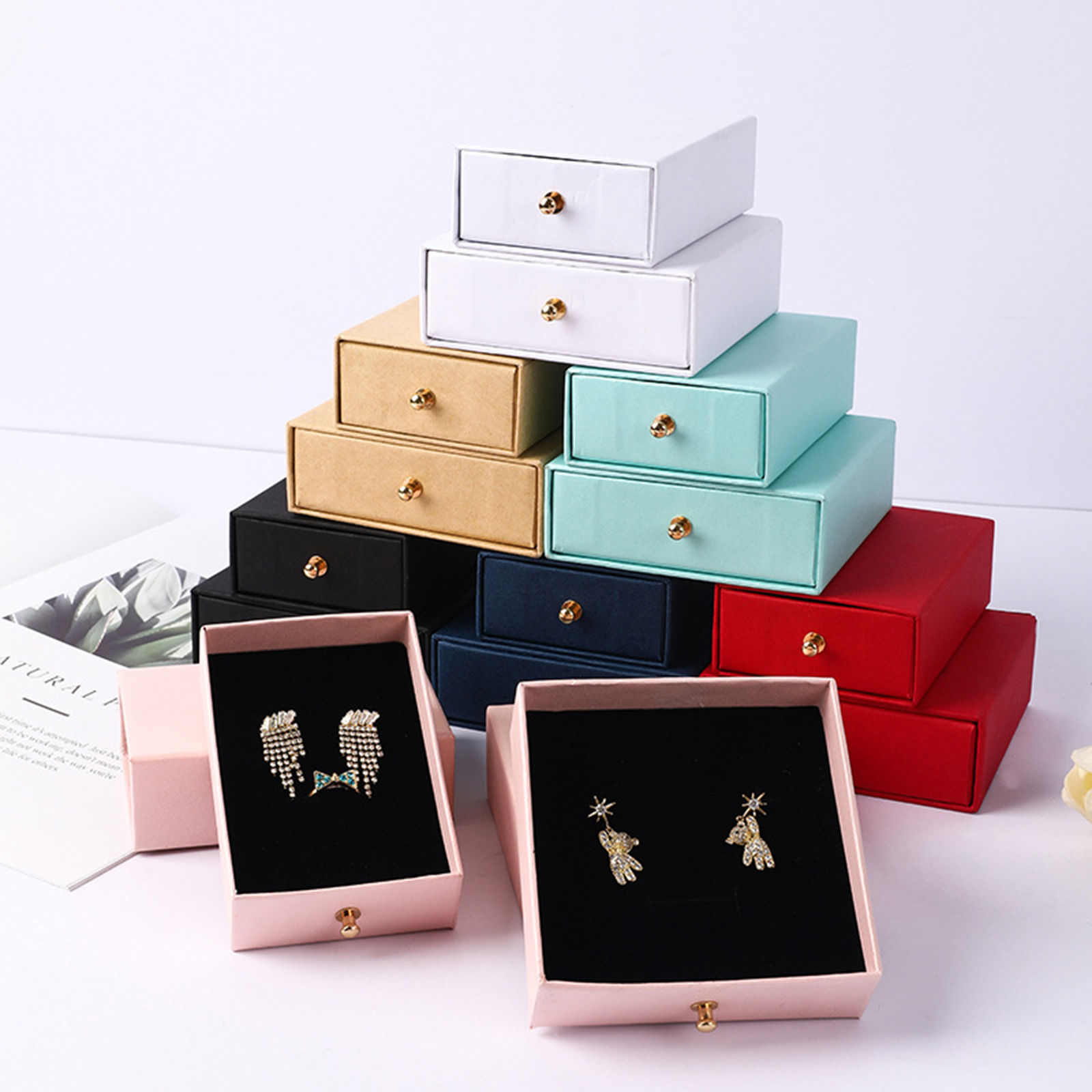 Picture of Paper Jewelry Gift Jewelry Box With Rivets Light Blue 10cm x 10cm x 3.5cm , 1 Piece