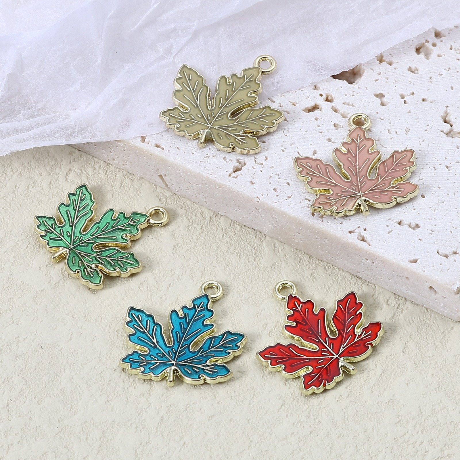 Picture of Zinc Based Alloy Charms Maple Leaf Gold Plated Multicolor Enamel 21mm x 20mm, 20 PCs